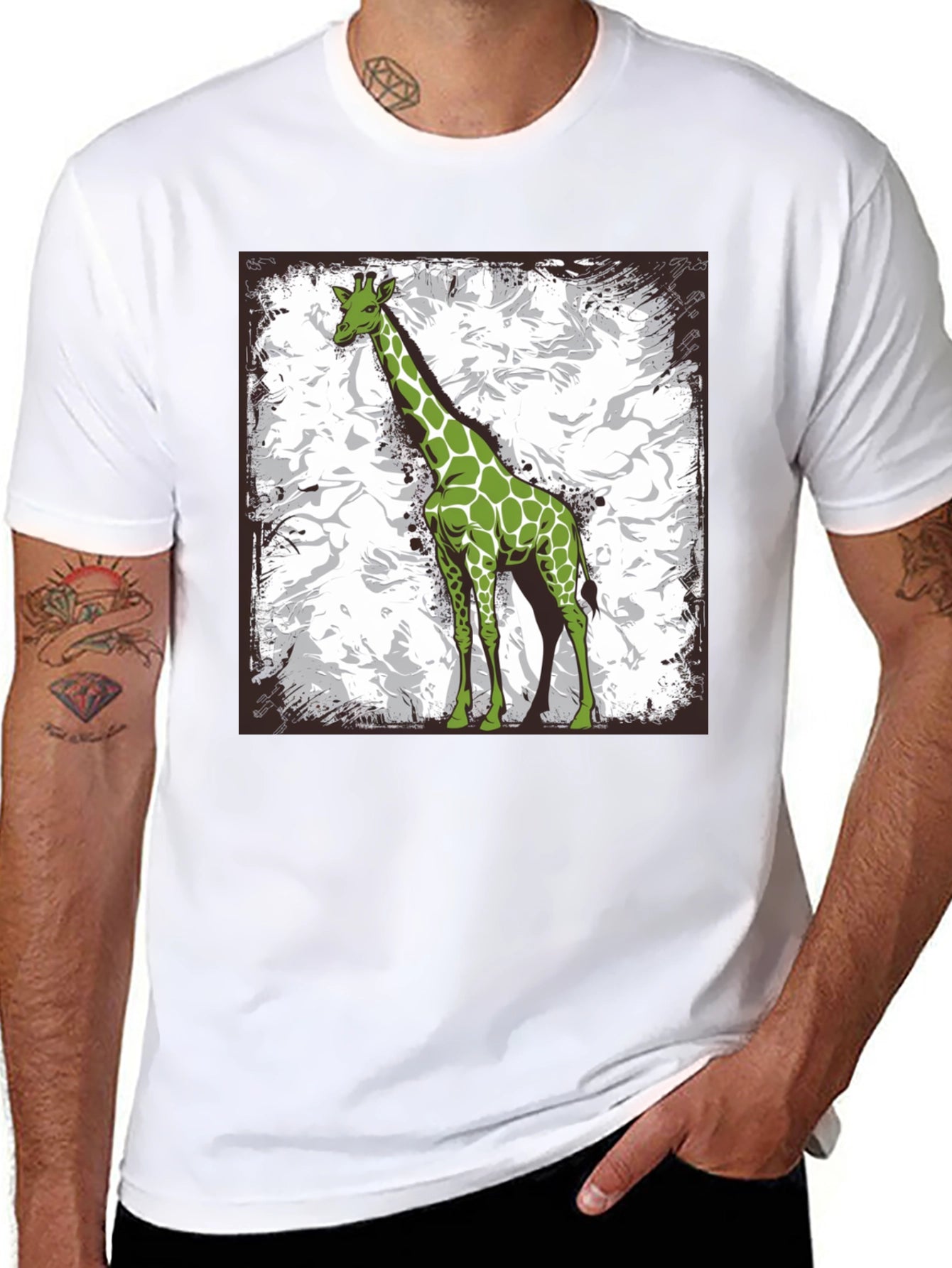 Green Giraffe Graphic Tee - Stylish Animal Print Shirt