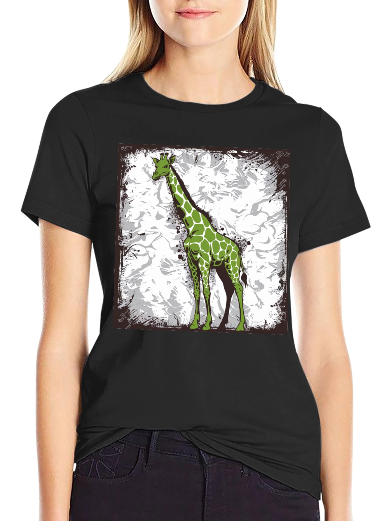 Green Giraffe Graphic Tee - Stylish Animal Print Shirt