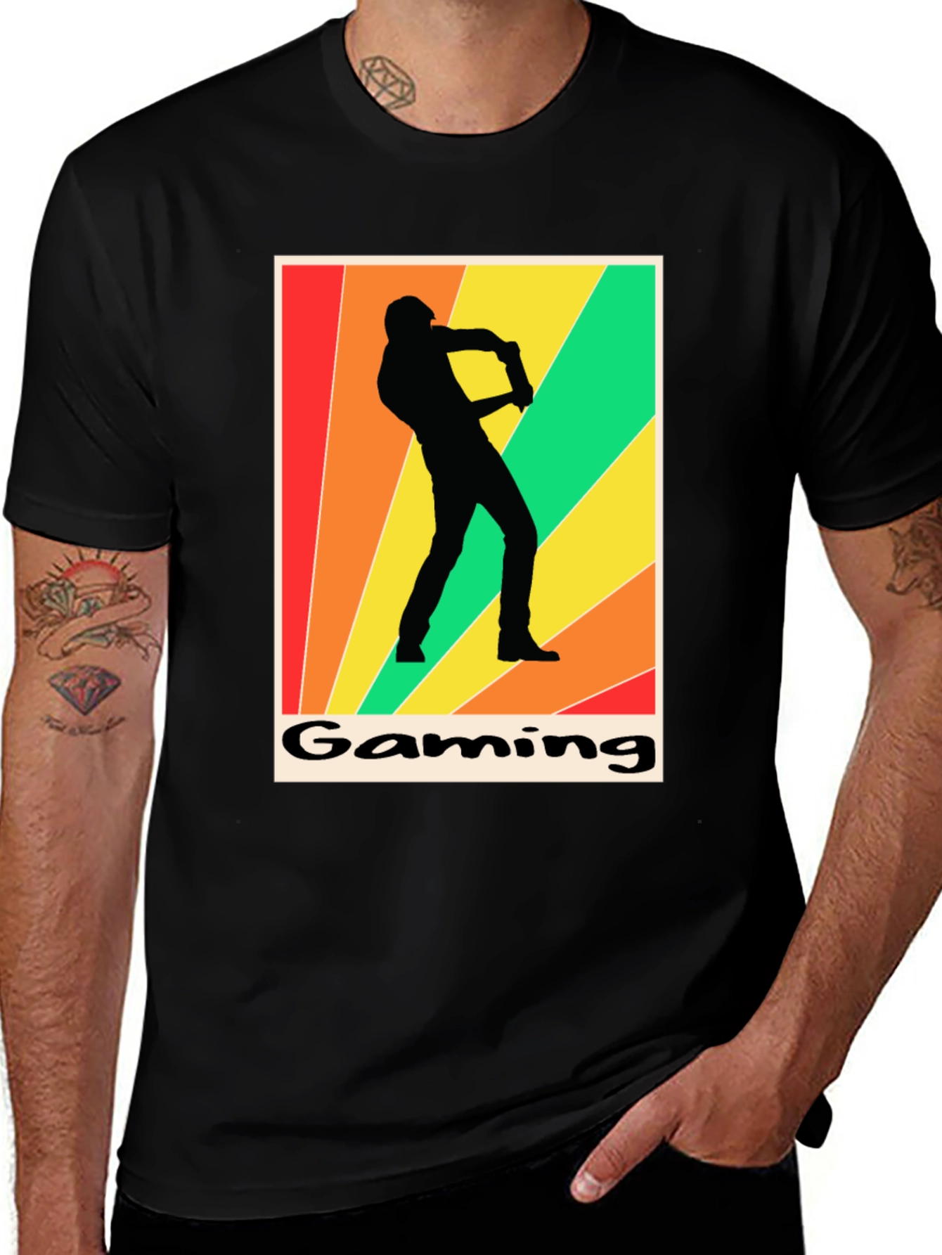 Gaming T-Shirt Retro Gamer Silhouette Graphic Tee