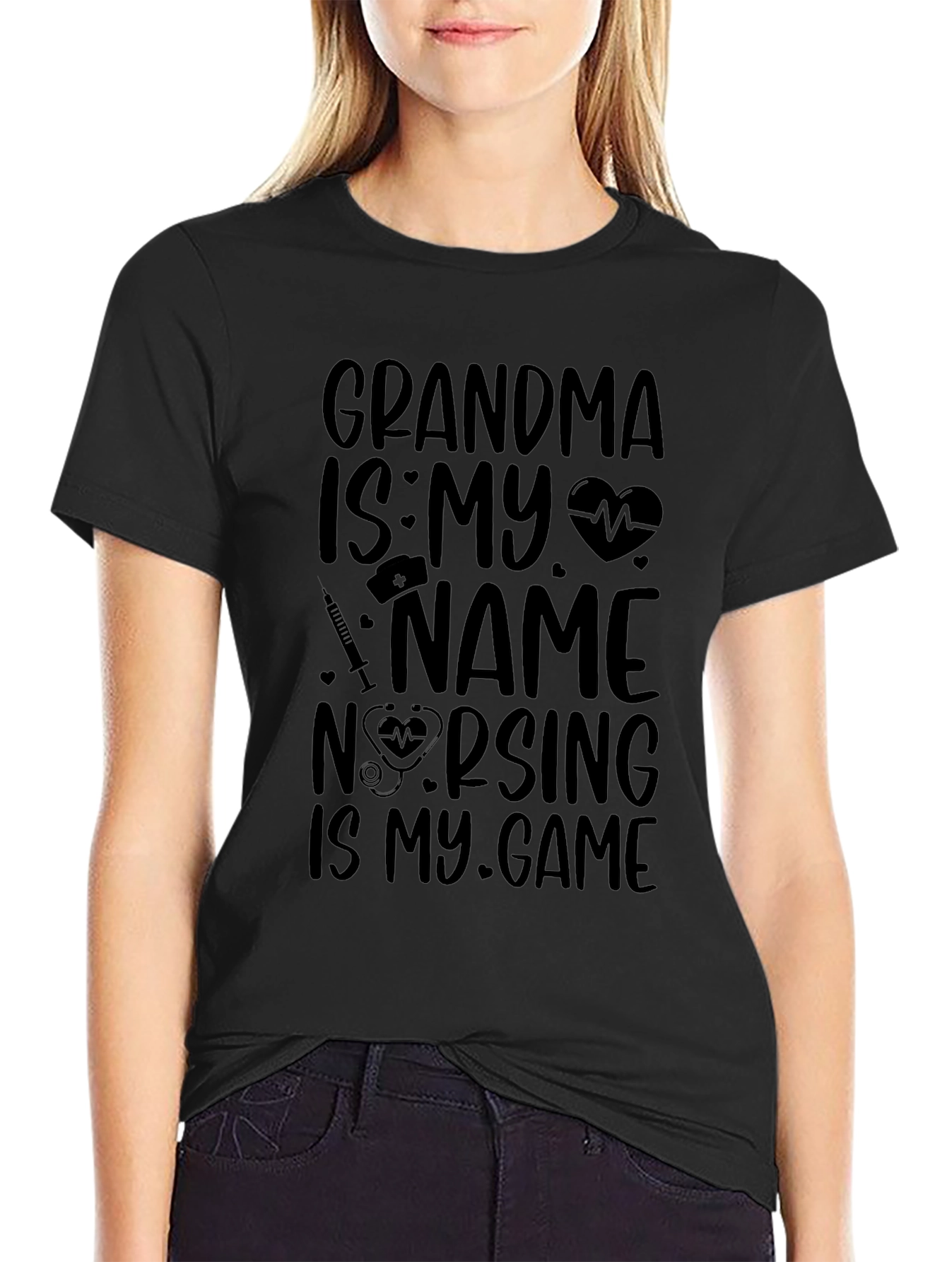 Grandma Nurse T-Shirt Nursing Is My Game Black Tee