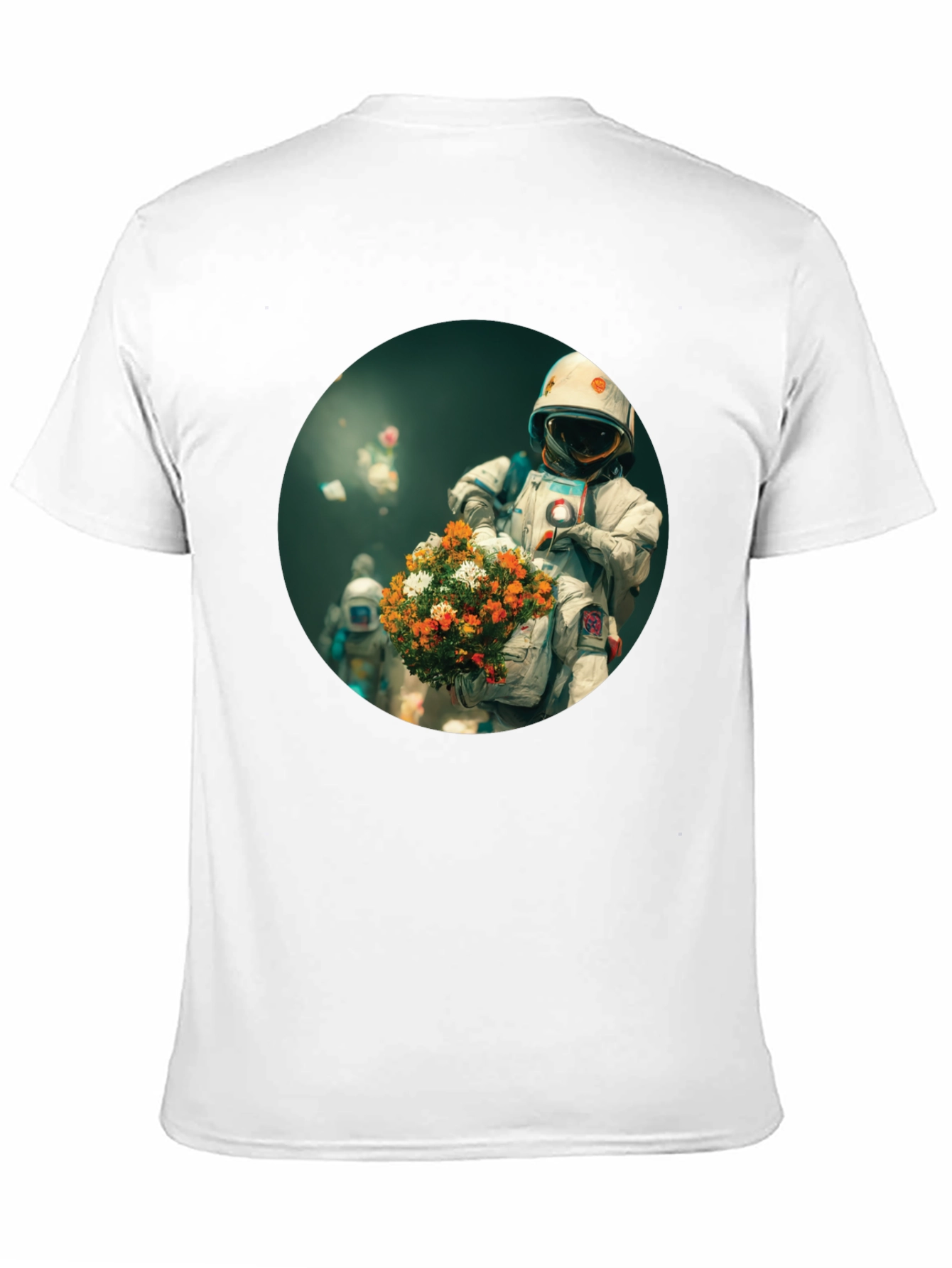 Astronaut with Flowers Graphic Tee - Black