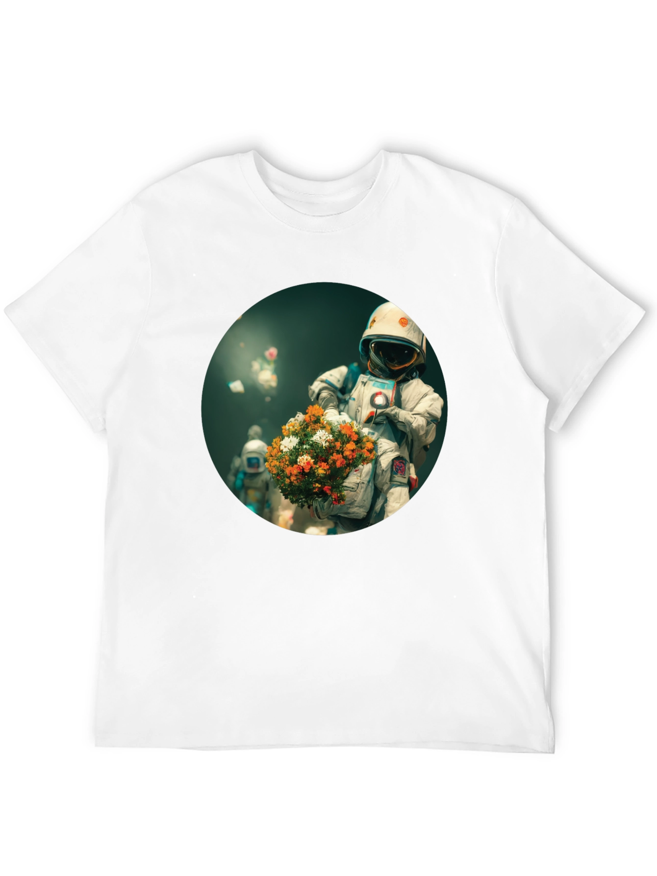 Astronaut with Flowers Graphic Tee - Black