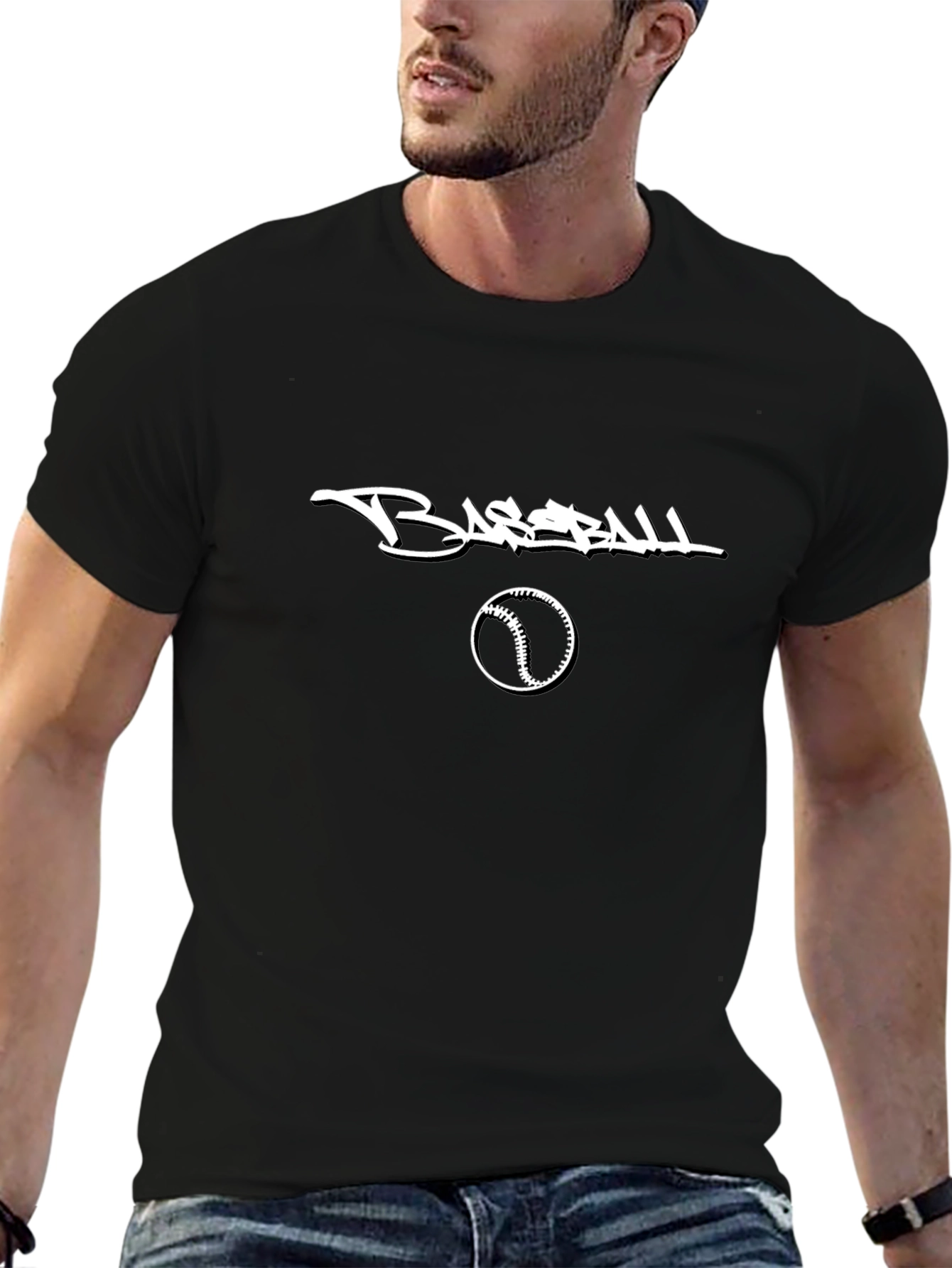 Baseball Graphic Tee - Black Cotton T-Shirt