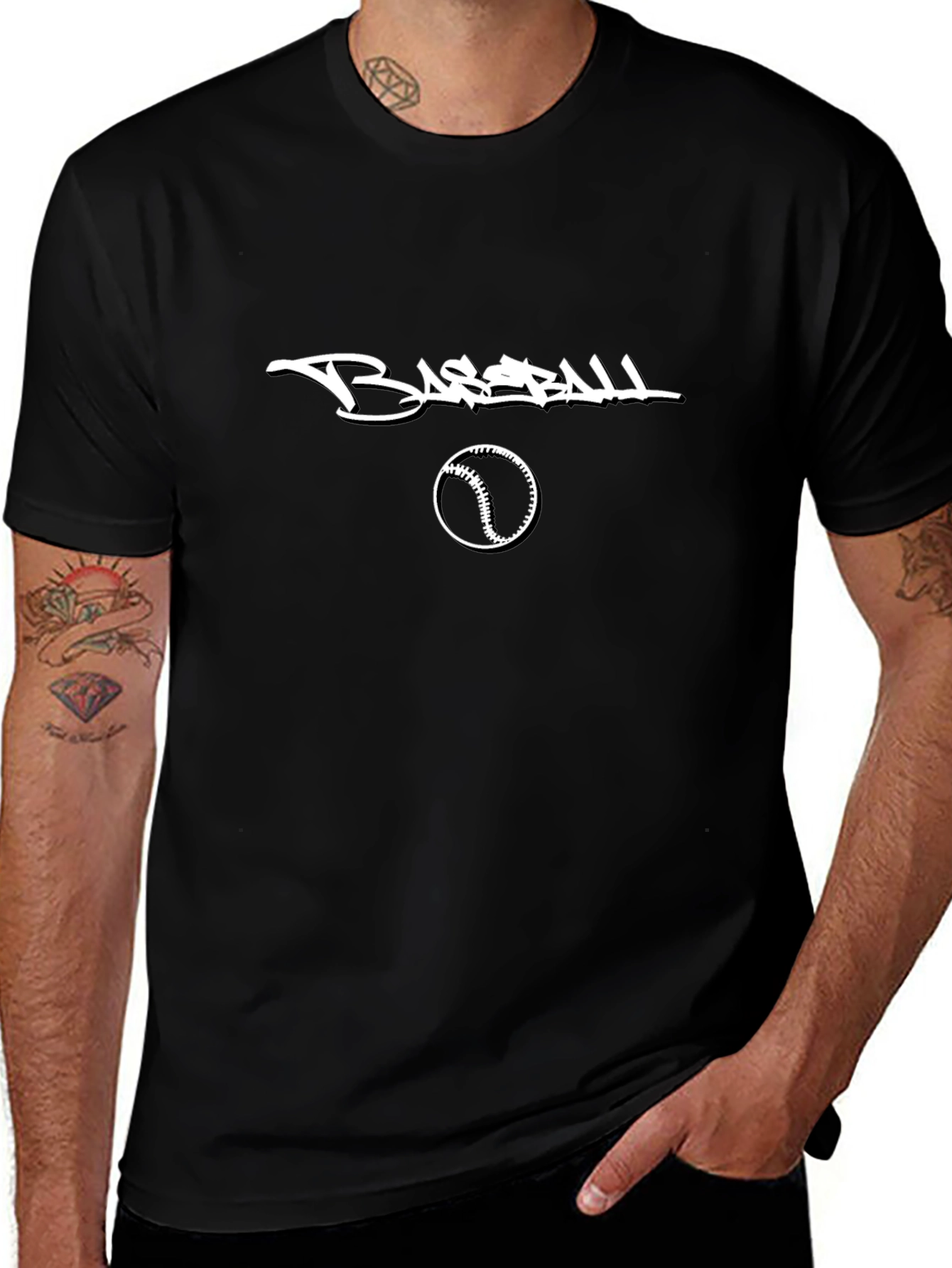 Baseball Graphic Tee - Black Cotton T-Shirt