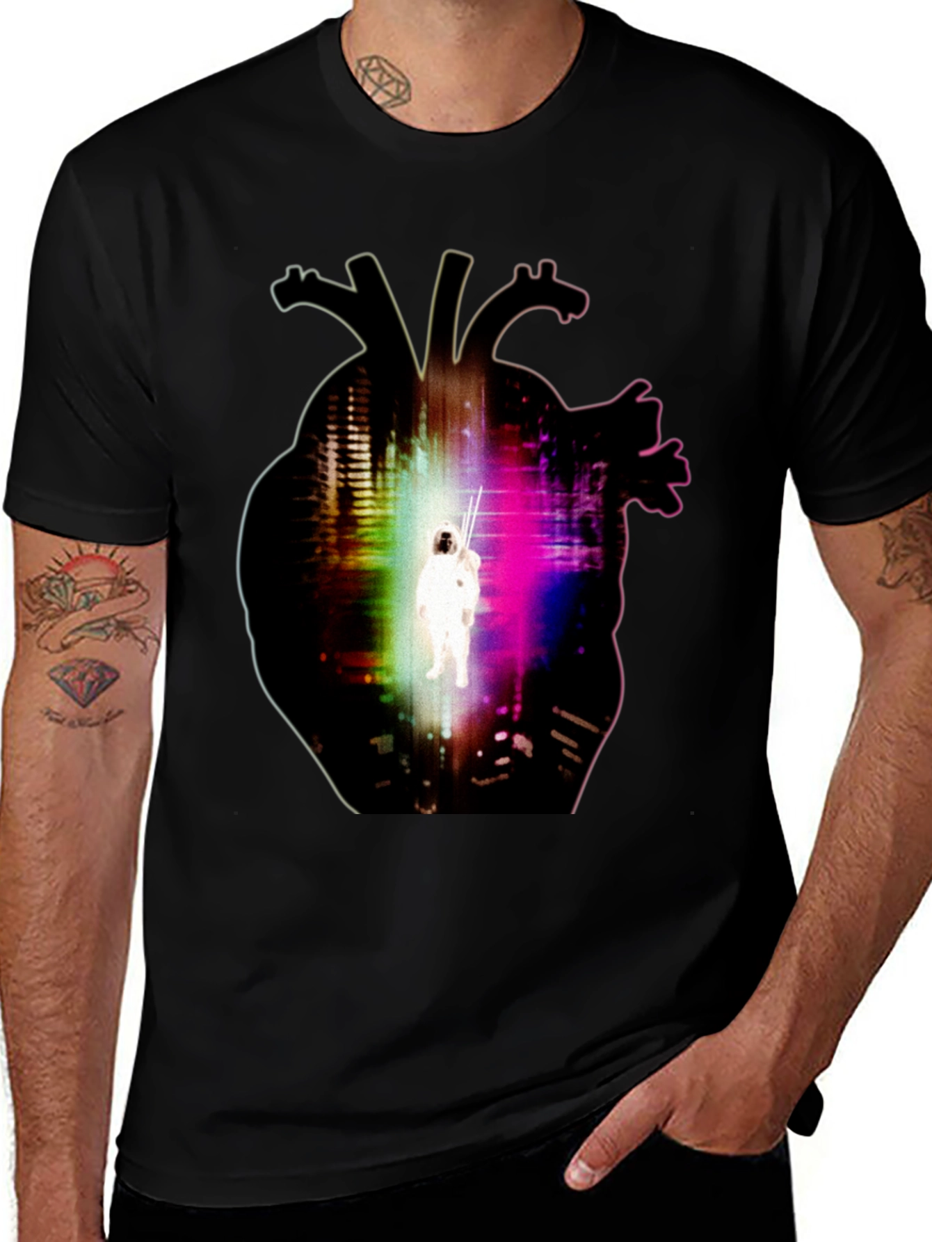 Astronaut Heart Graphic Black T-Shirt