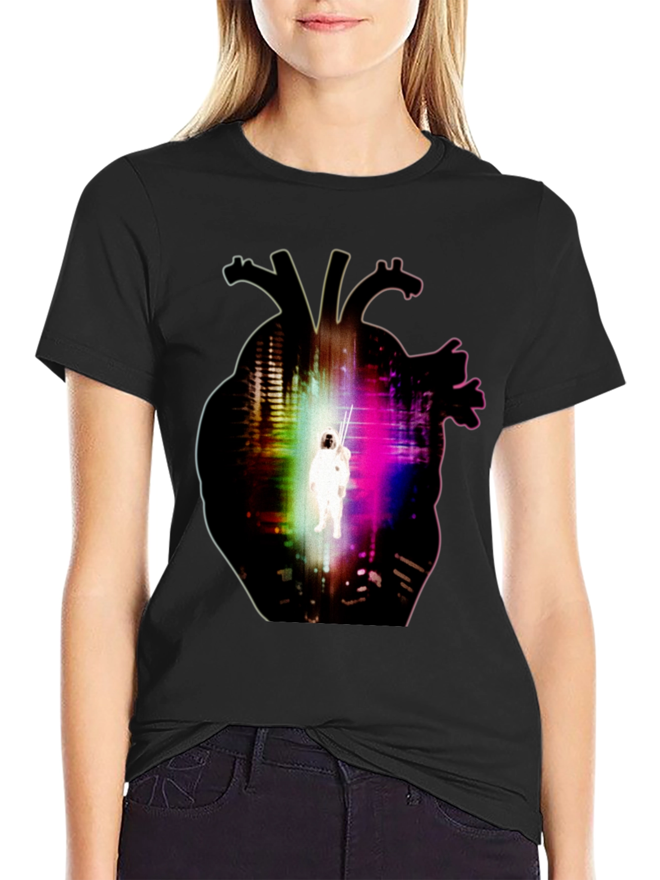 Astronaut Heart Graphic Black T-Shirt