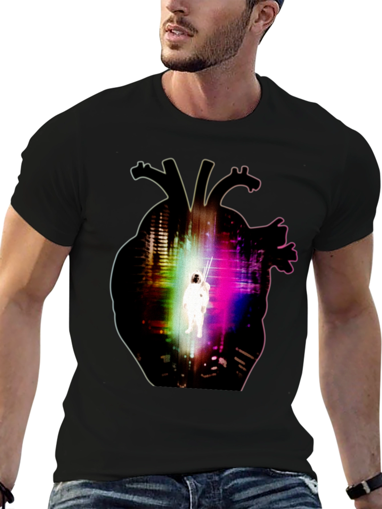 Astronaut Heart Graphic Black T-Shirt