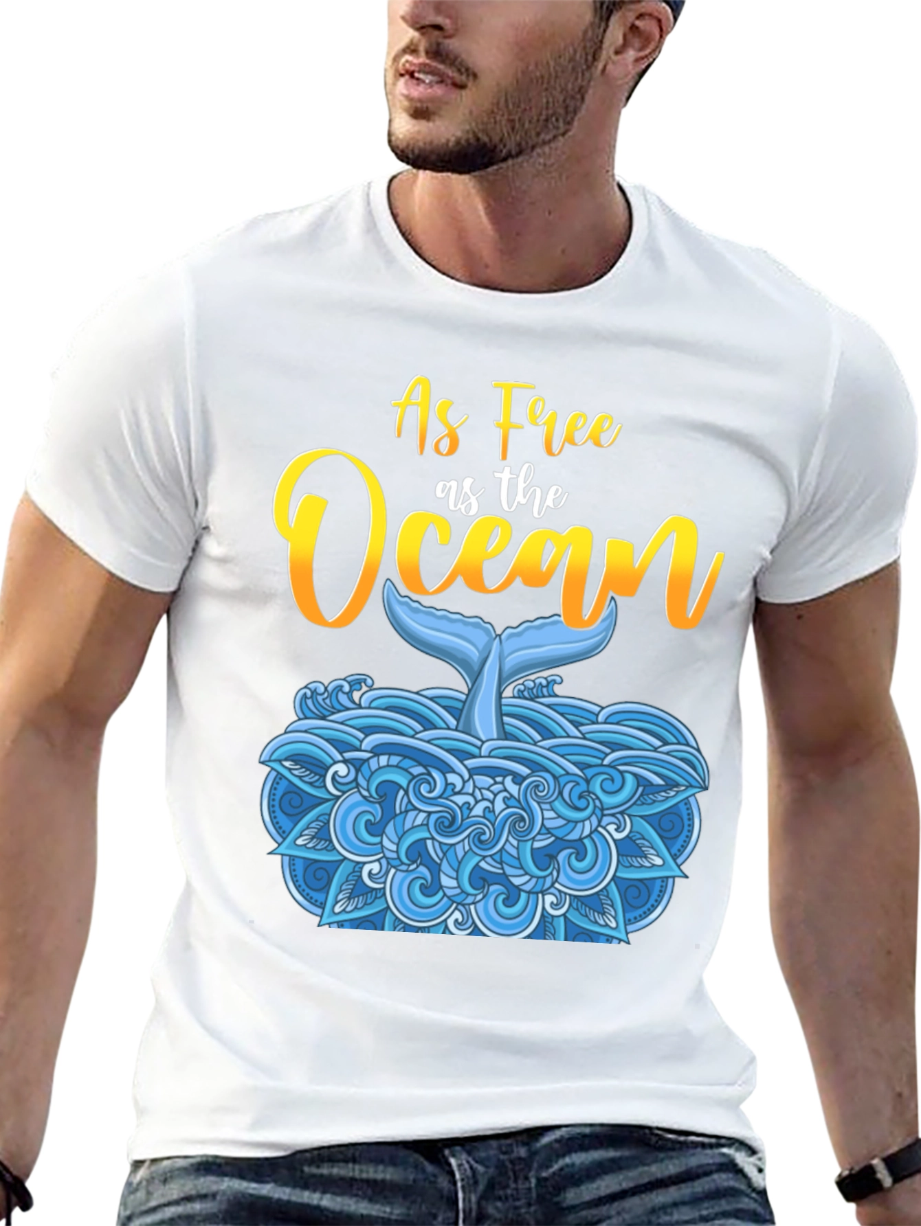 As Free As The Ocean Whale Tail Black T-Shirt
