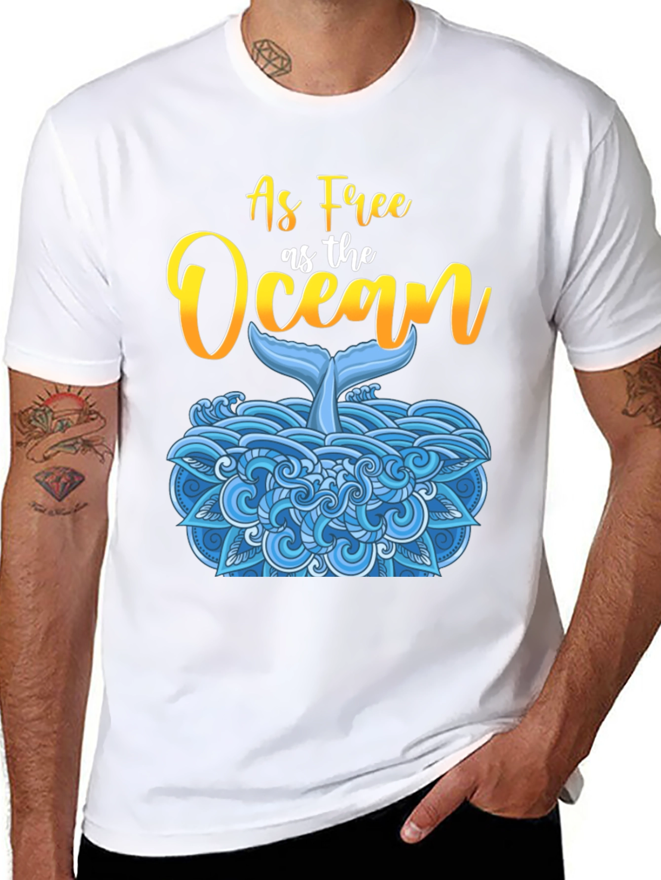 As Free As The Ocean Whale Tail Black T-Shirt