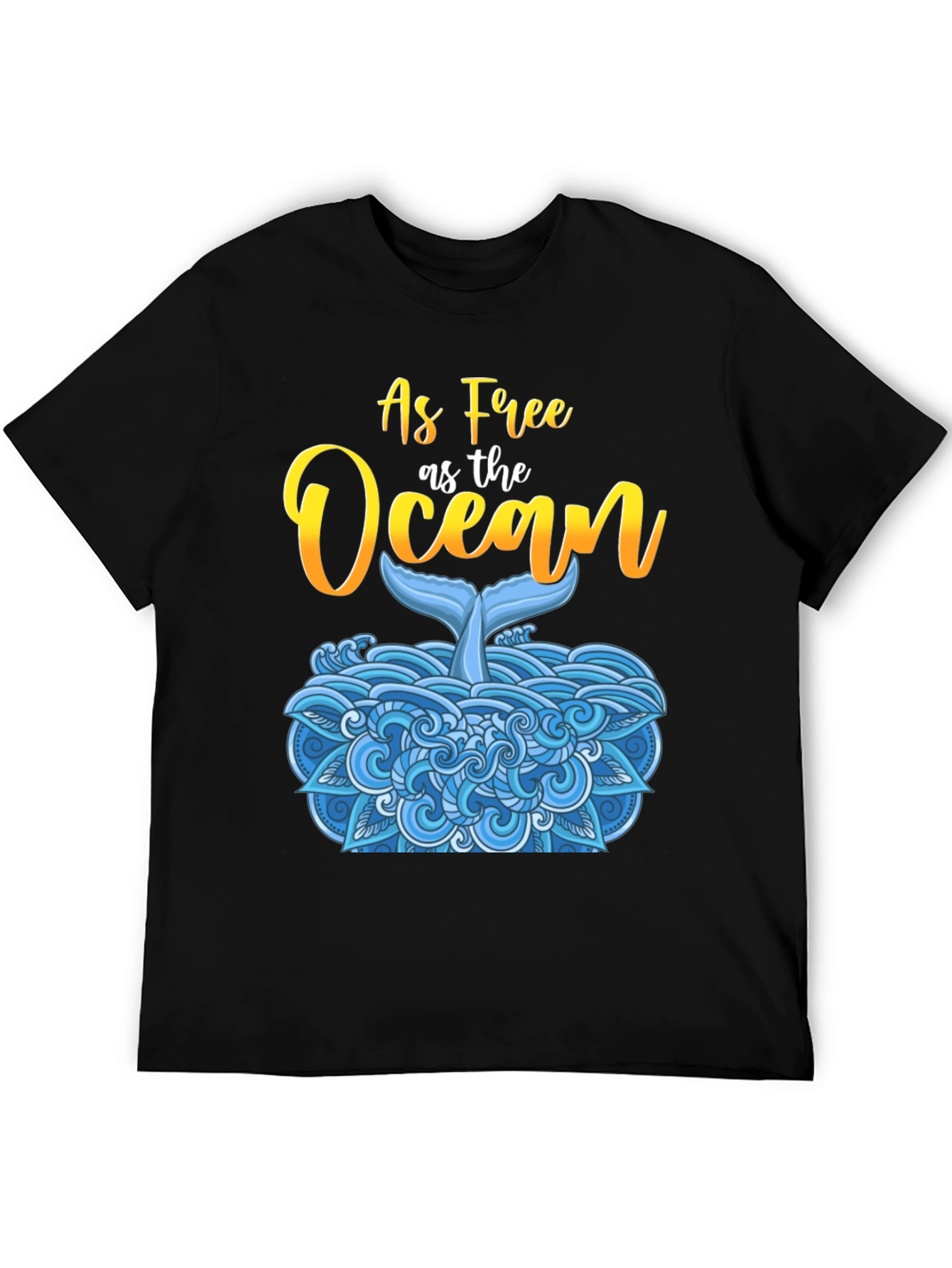 As Free As The Ocean Whale Tail Black T-Shirt