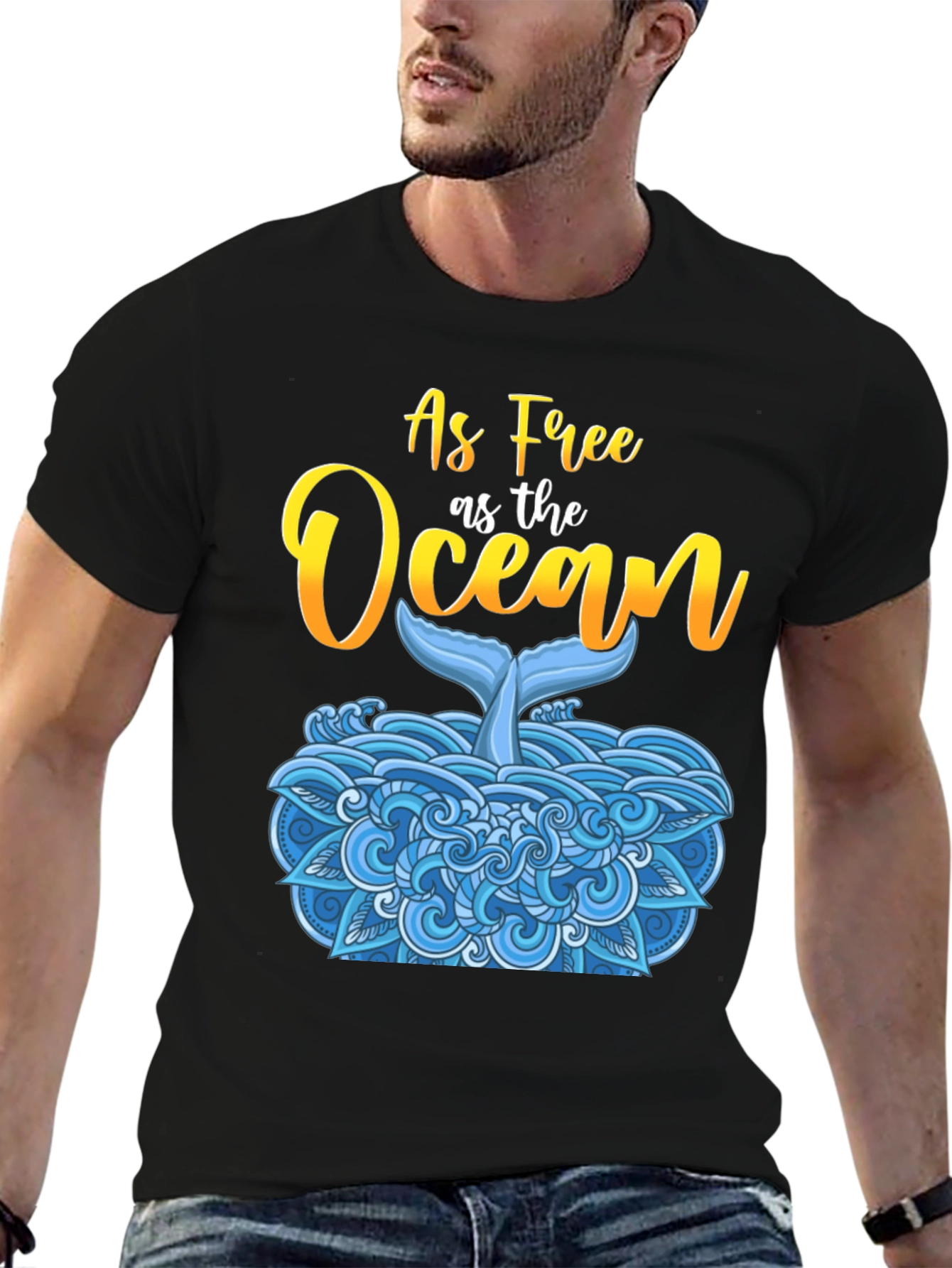 As Free As The Ocean Whale Tail Black T-Shirt