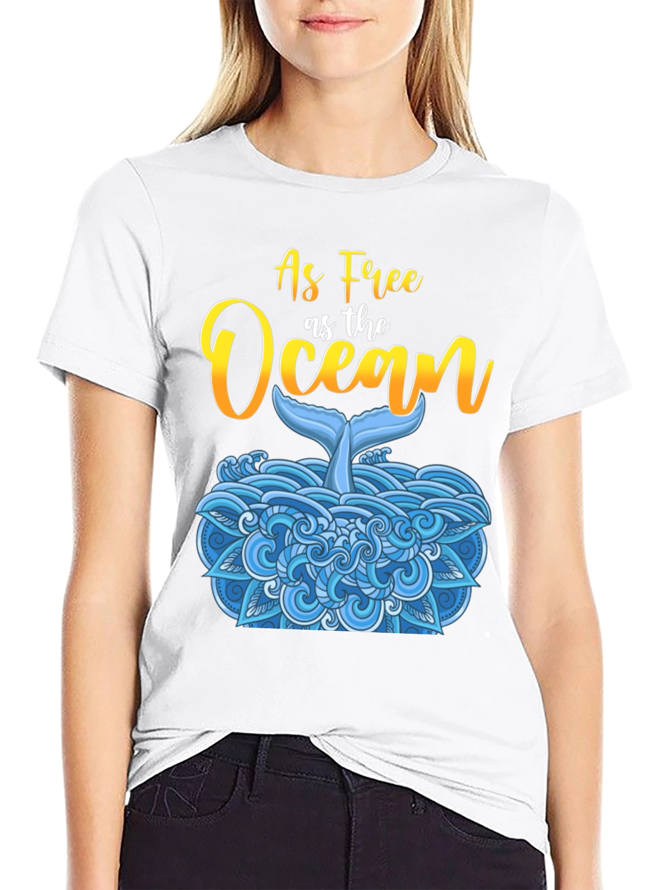 As Free As The Ocean Whale Tail Black T-Shirt
