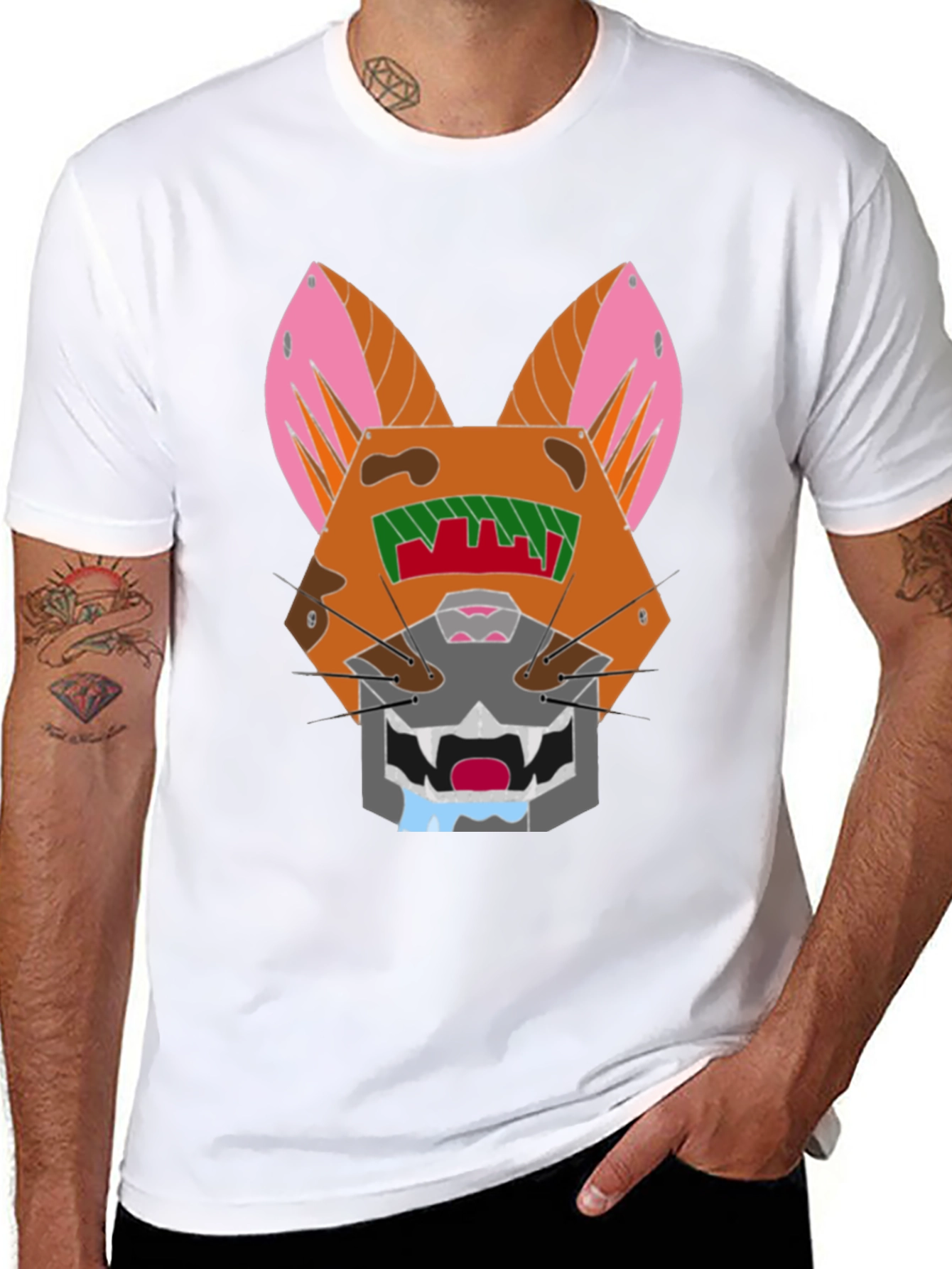 Geometric Cat Graphic Tee - Modern Style