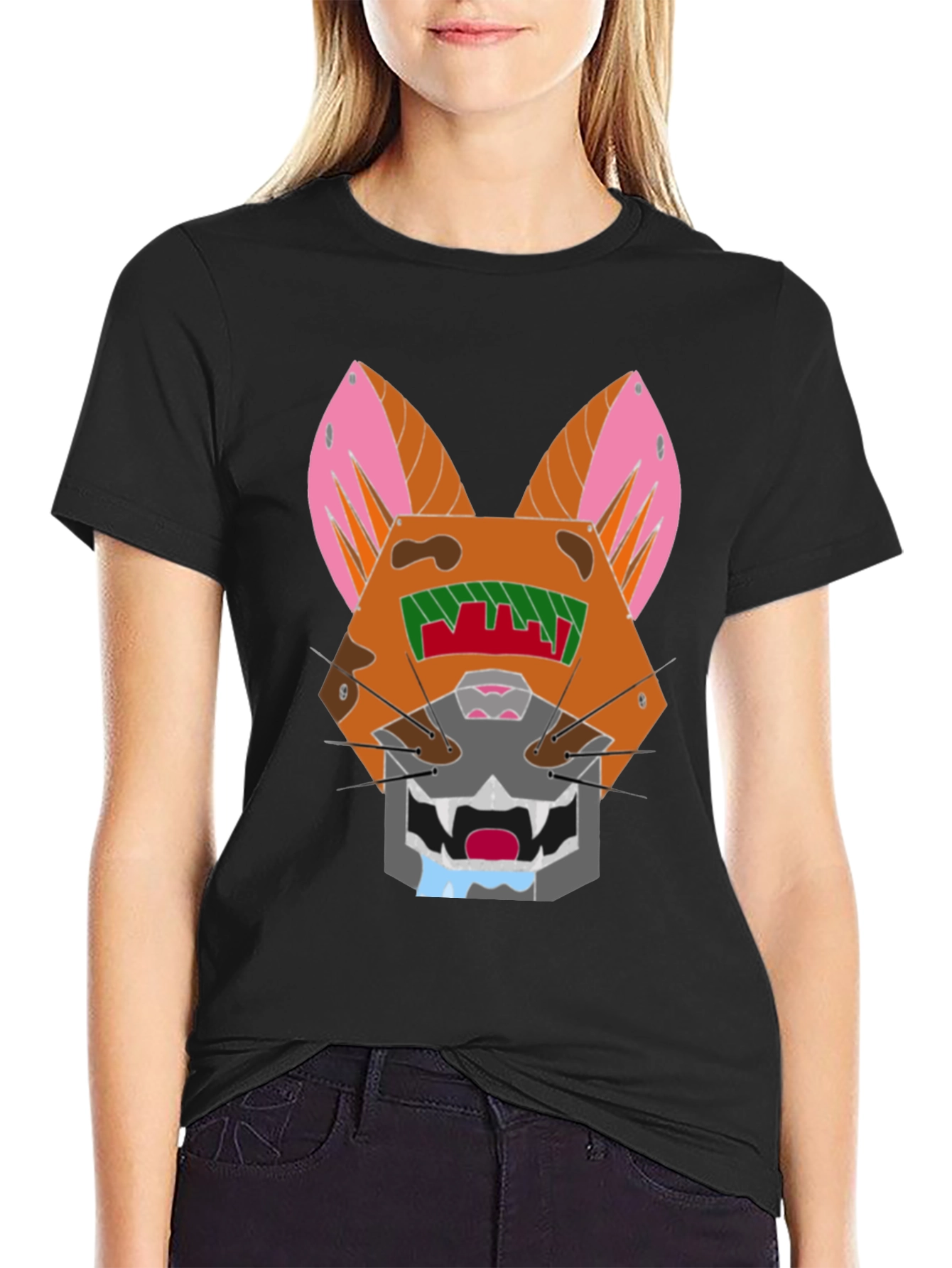 Geometric Cat Graphic Tee - Modern Style