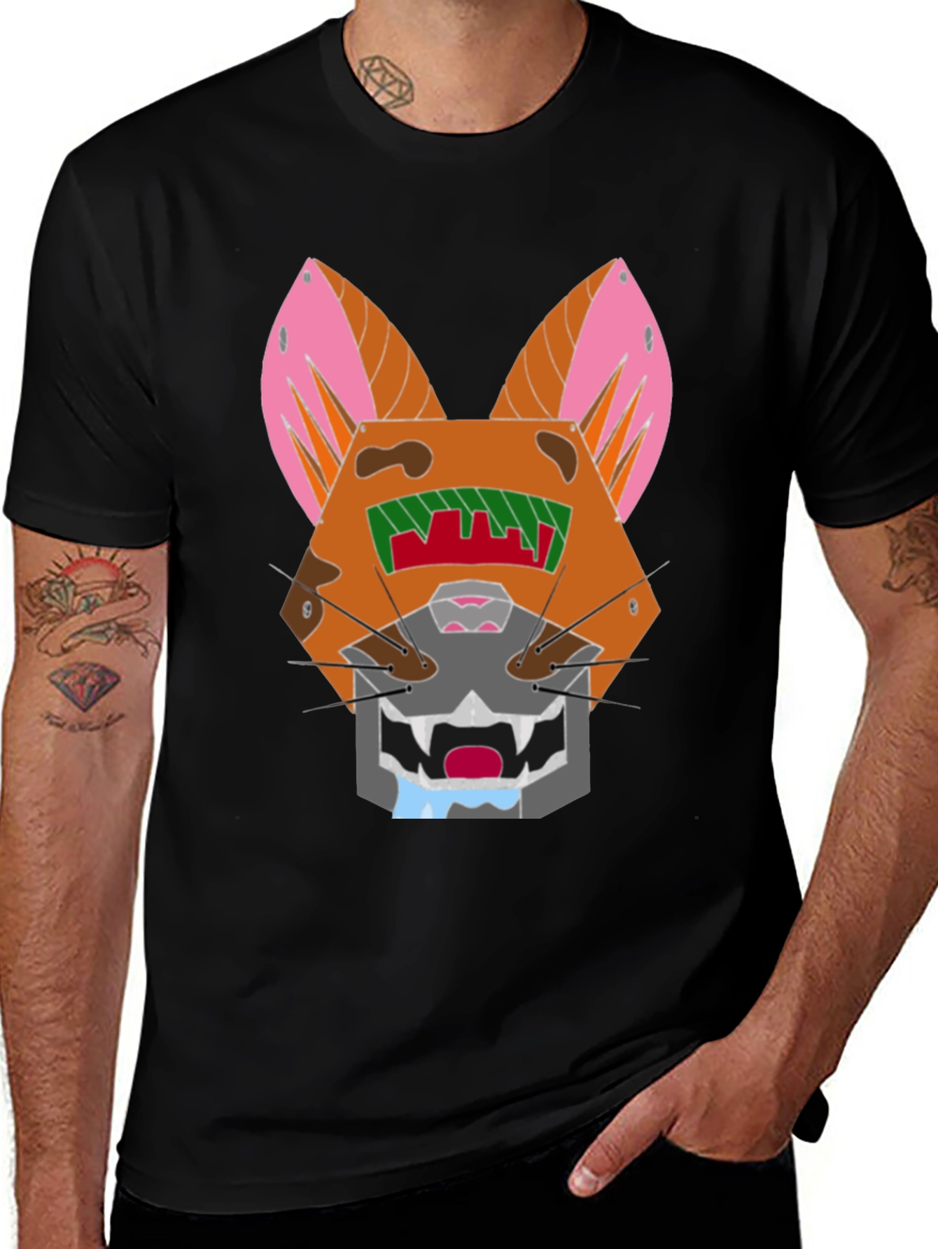 Geometric Cat Graphic Tee - Modern Style
