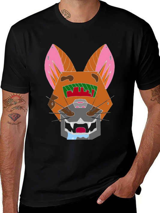Geometric Cat Graphic Tee - Modern Style