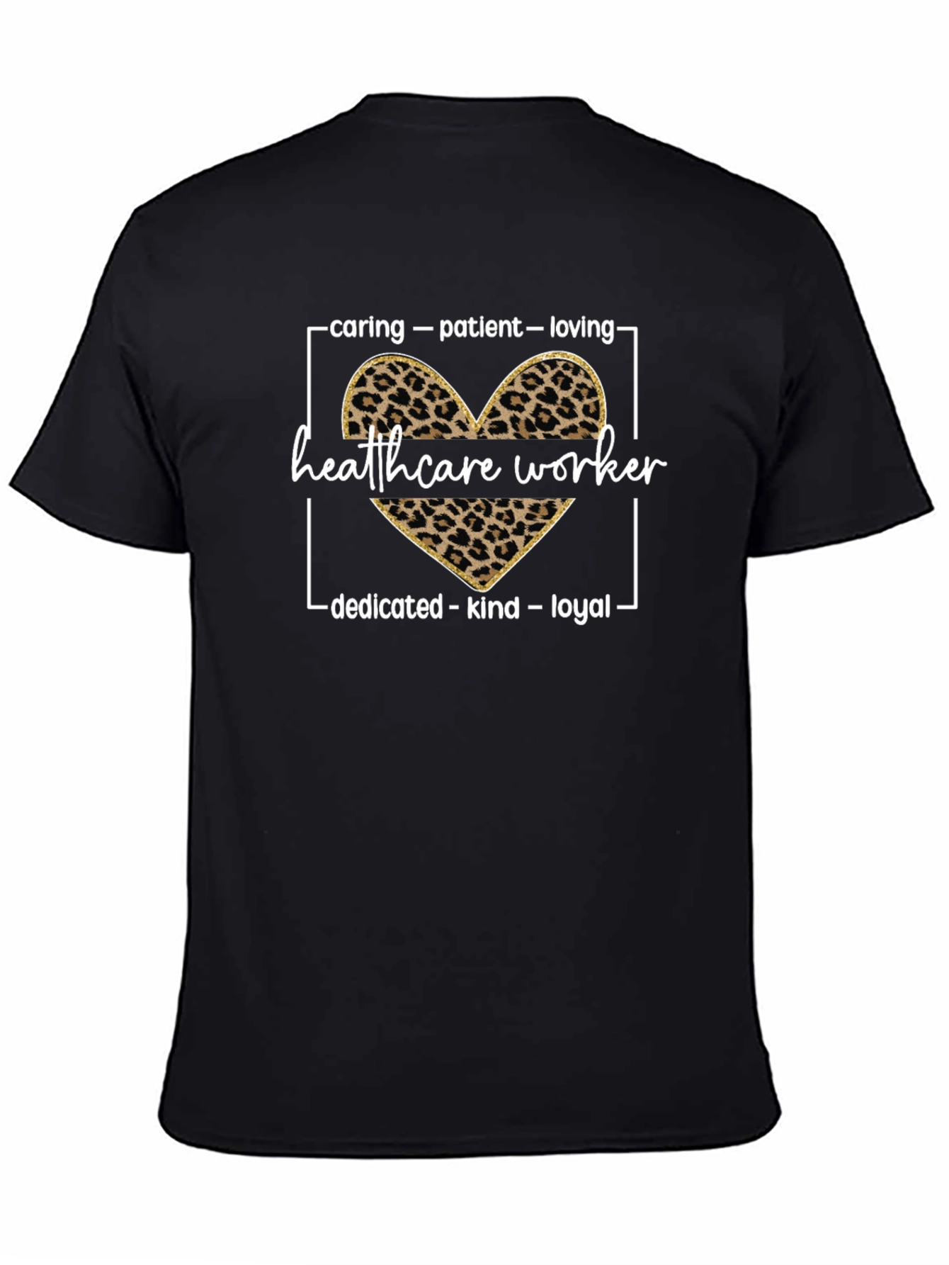 Healthcare Worker Leopard Heart Graphic T-Shirt