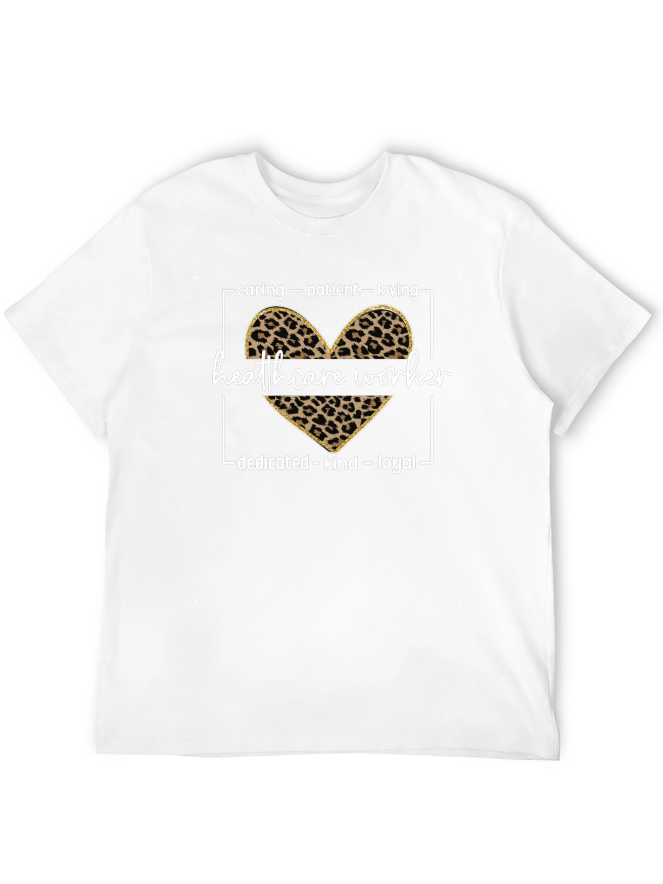 Healthcare Worker Leopard Heart Graphic T-Shirt