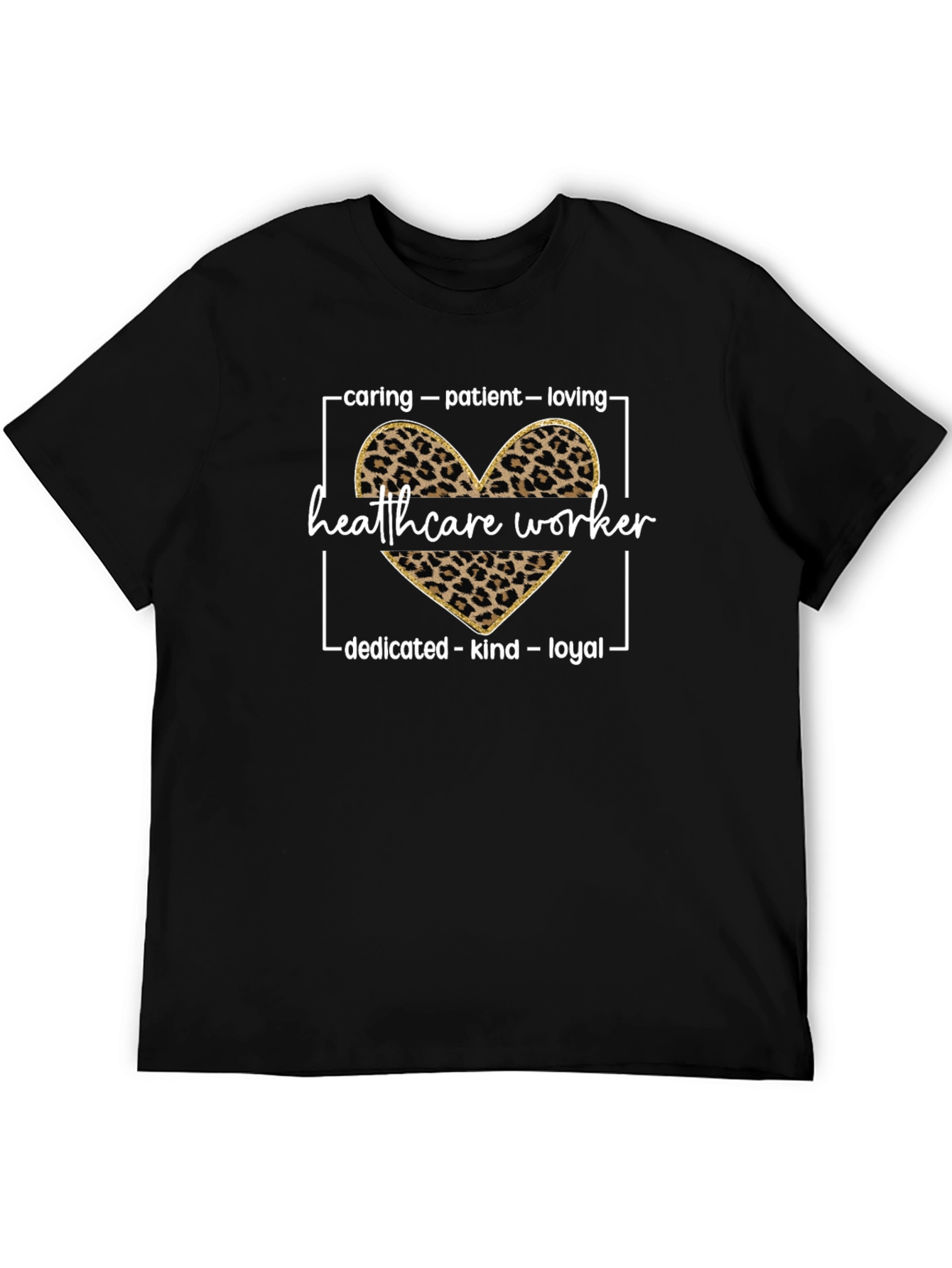 Healthcare Worker Leopard Heart Graphic T-Shirt