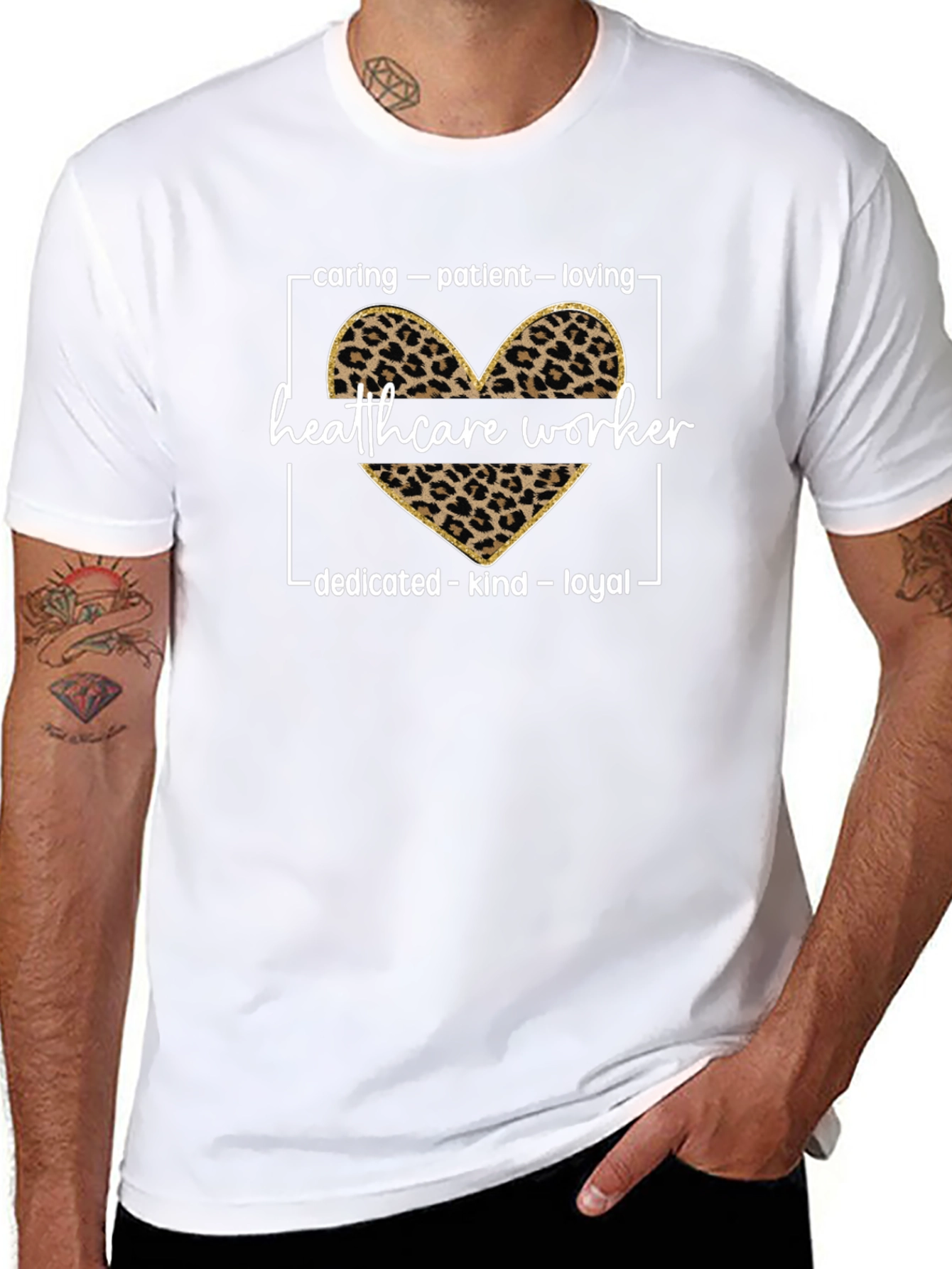 Healthcare Worker Leopard Heart Graphic T-Shirt