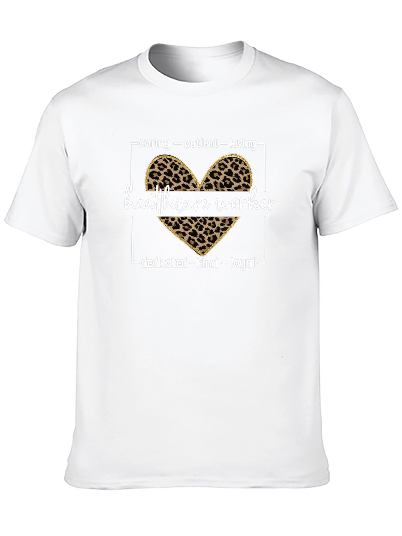 Healthcare Worker Leopard Heart Graphic T-Shirt