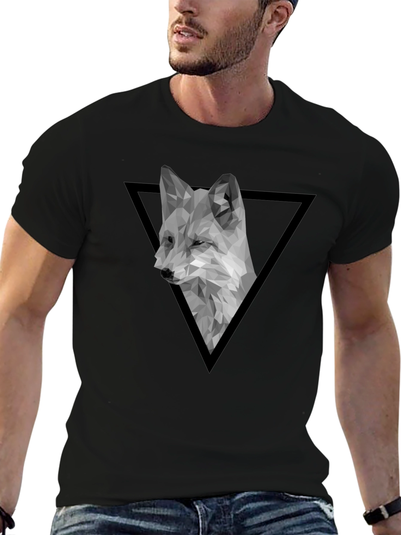 Geometric Fox Graphic Tee - Modern Black T-Shirt