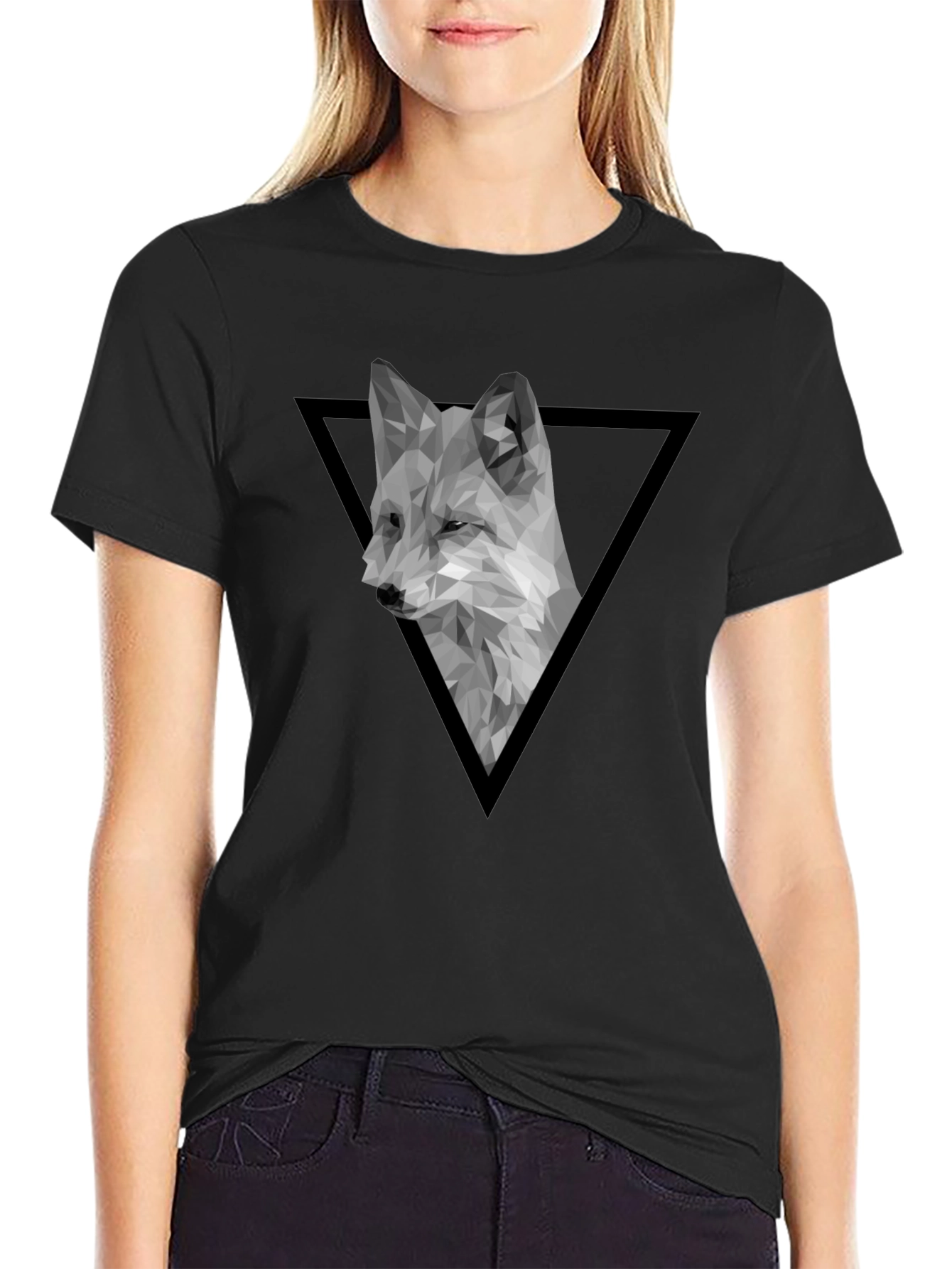 Geometric Fox Graphic Tee - Modern Black T-Shirt