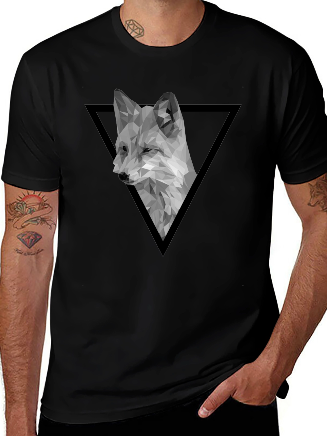 Geometric Fox Graphic Tee - Modern Black T-Shirt