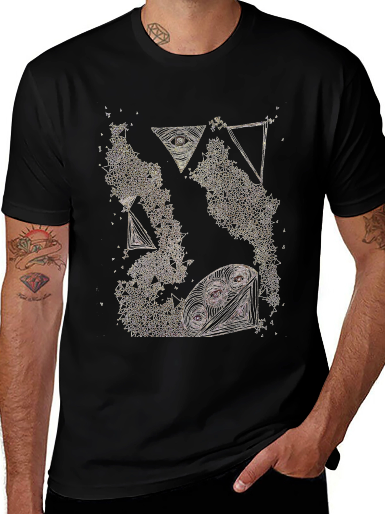 Abstract Graphic Tee - Black Cotton T-Shirt
