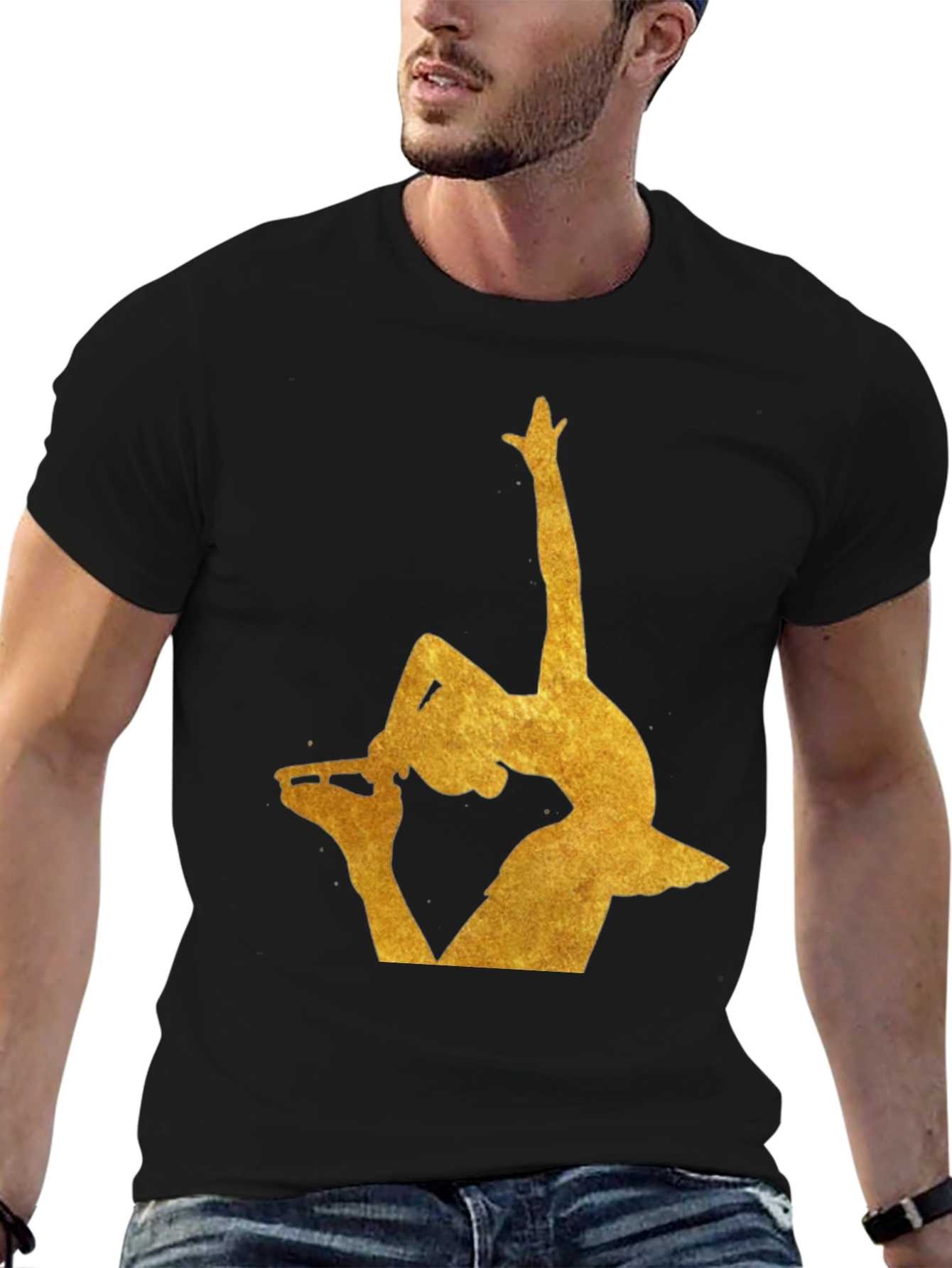 Gold Ballerina Silhouette Black T-Shirt