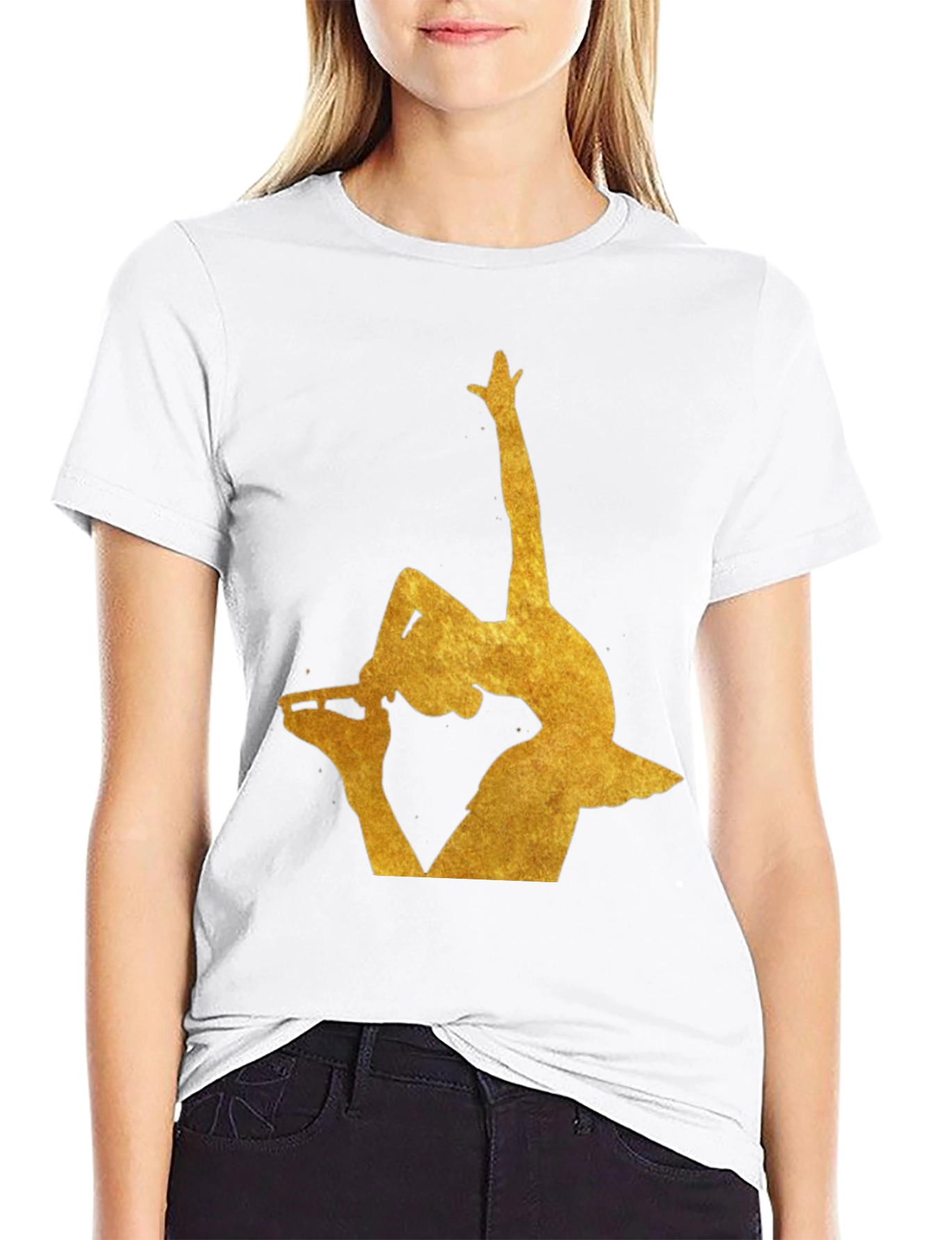 Gold Ballerina Silhouette Black T-Shirt
