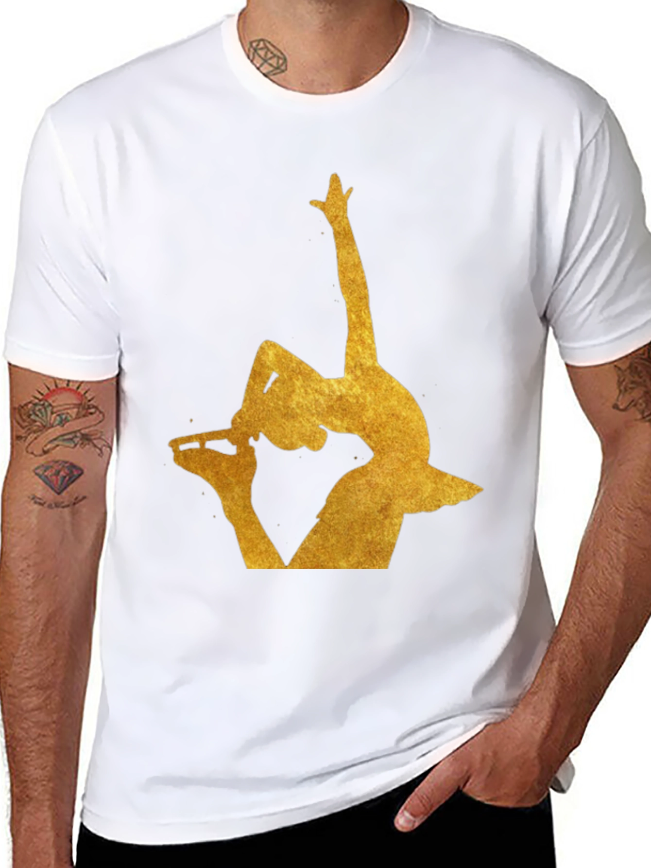 Gold Ballerina Silhouette Black T-Shirt