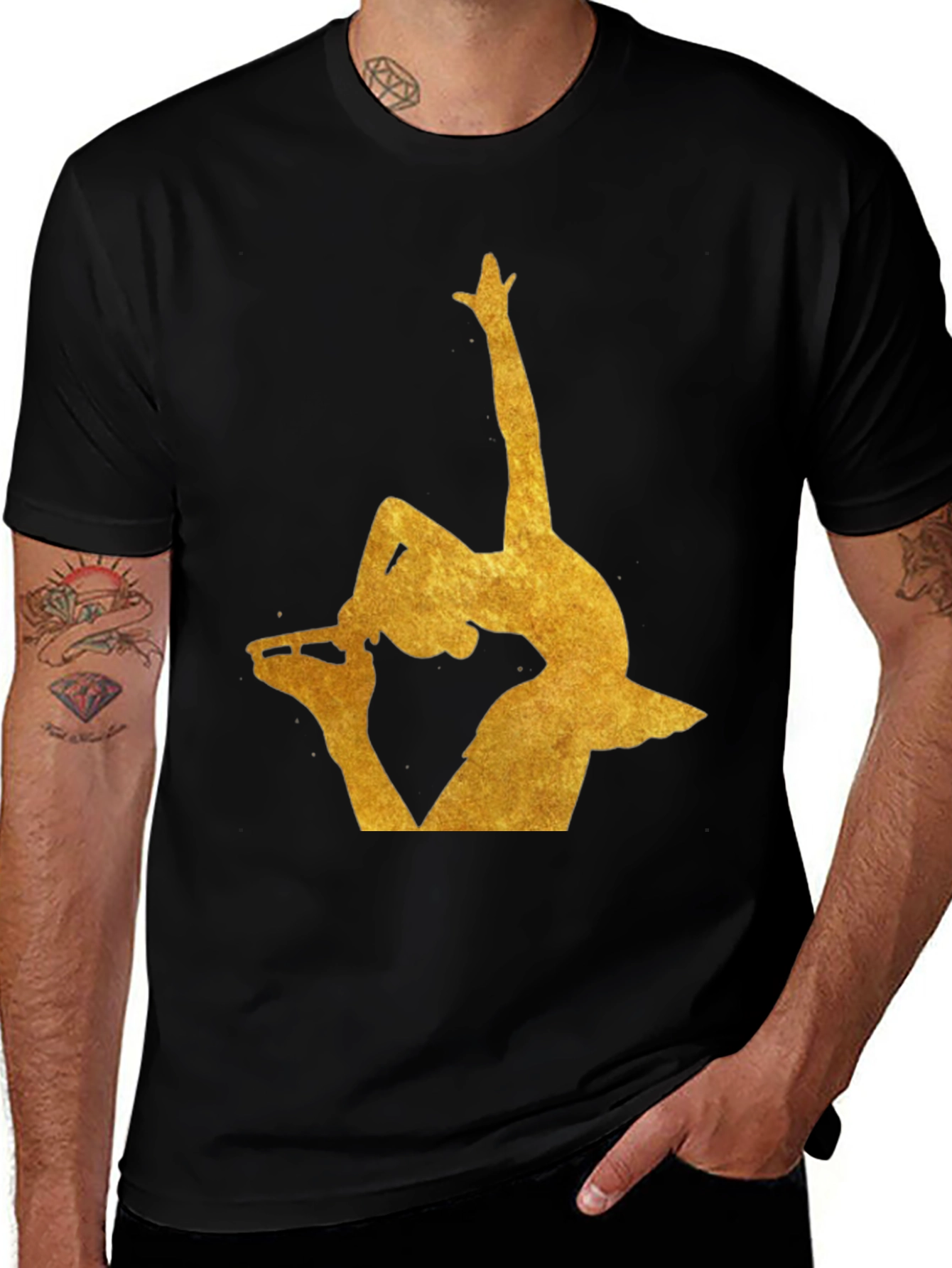 Gold Ballerina Silhouette Black T-Shirt