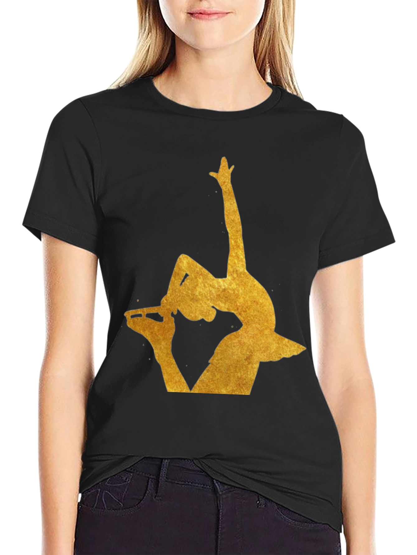 Gold Ballerina Silhouette Black T-Shirt