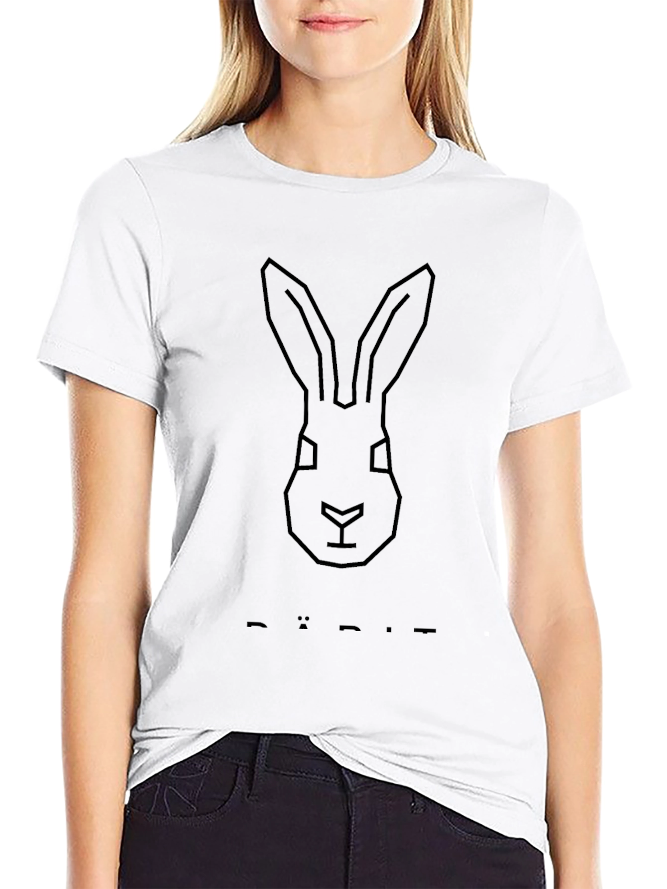 Geometric Rabbit Head Black T-Shirt