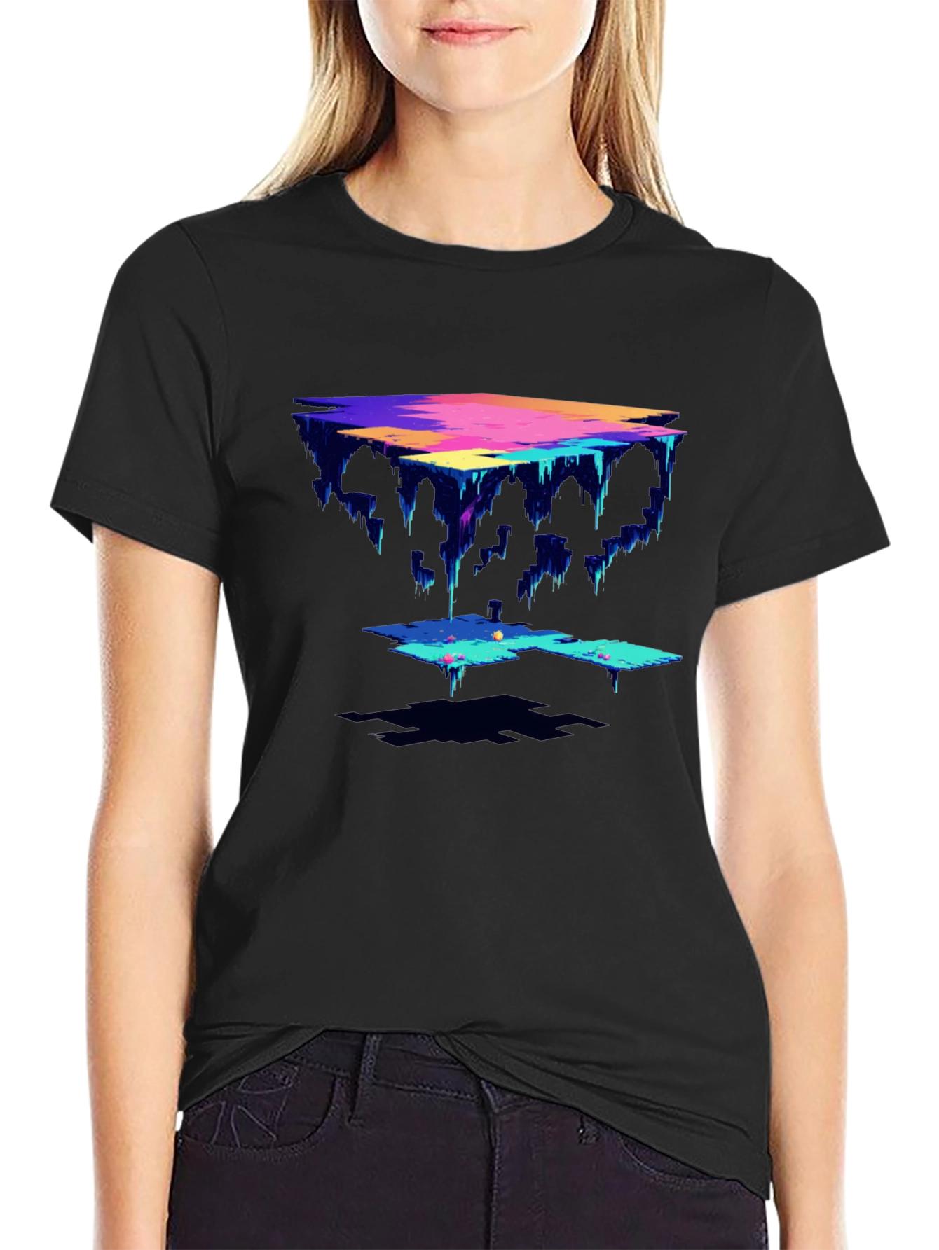 Abstract Pixel Art Black T-Shirt
