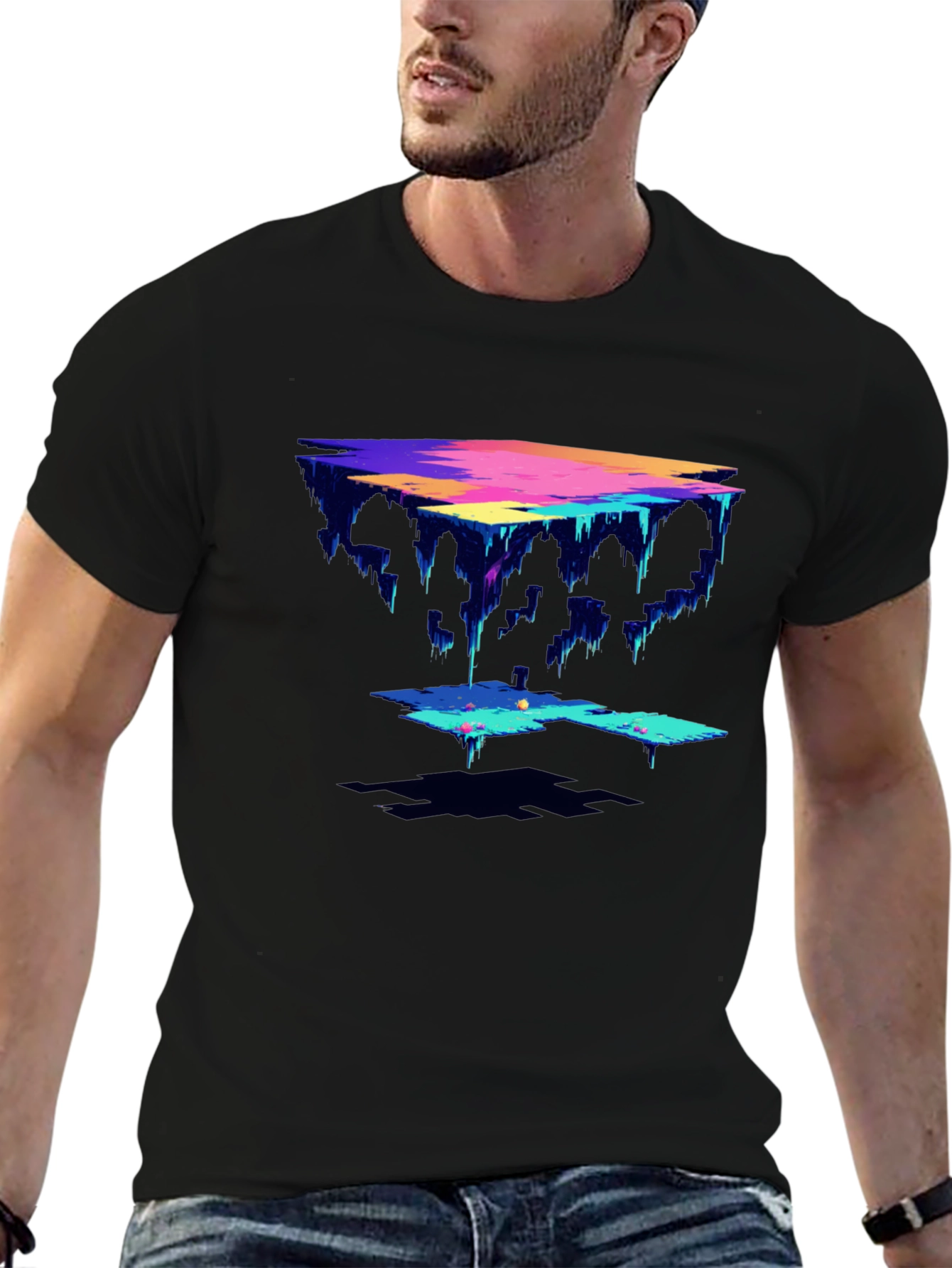 Abstract Pixel Art Black T-Shirt