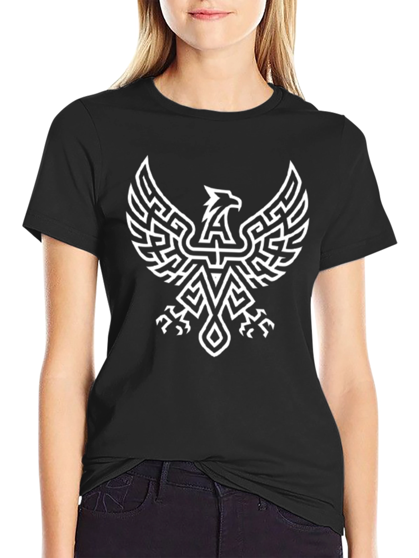Geometric Phoenix Graphic Black T-Shirt