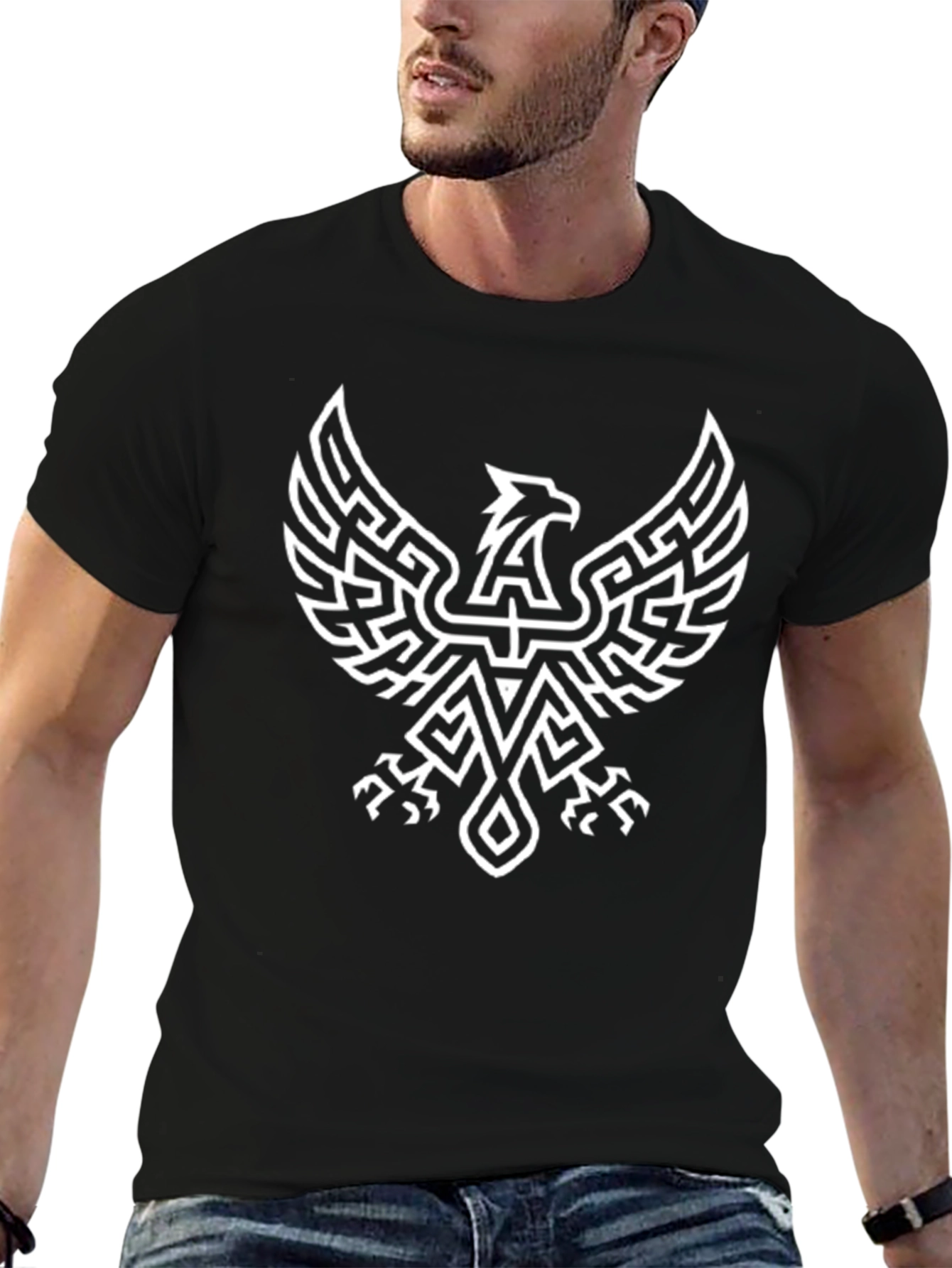 Geometric Phoenix Graphic Black T-Shirt