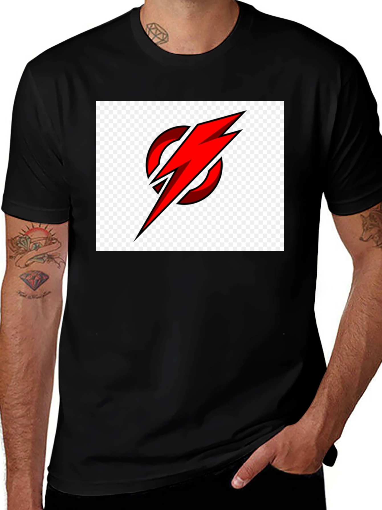 Red Lightning Bolt Circle Graphic T-Shirt