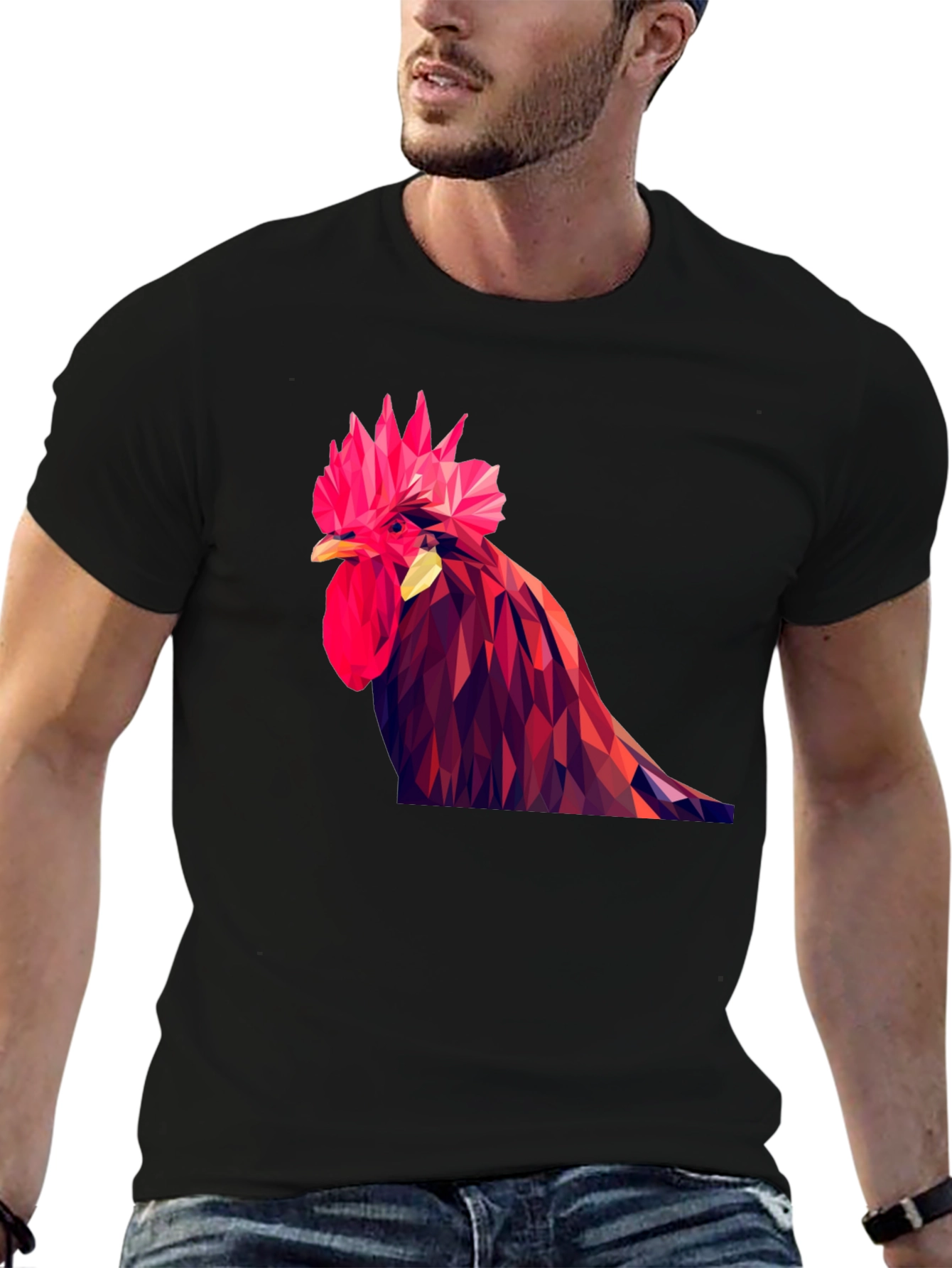 Geometric Rooster Graphic T-Shirt