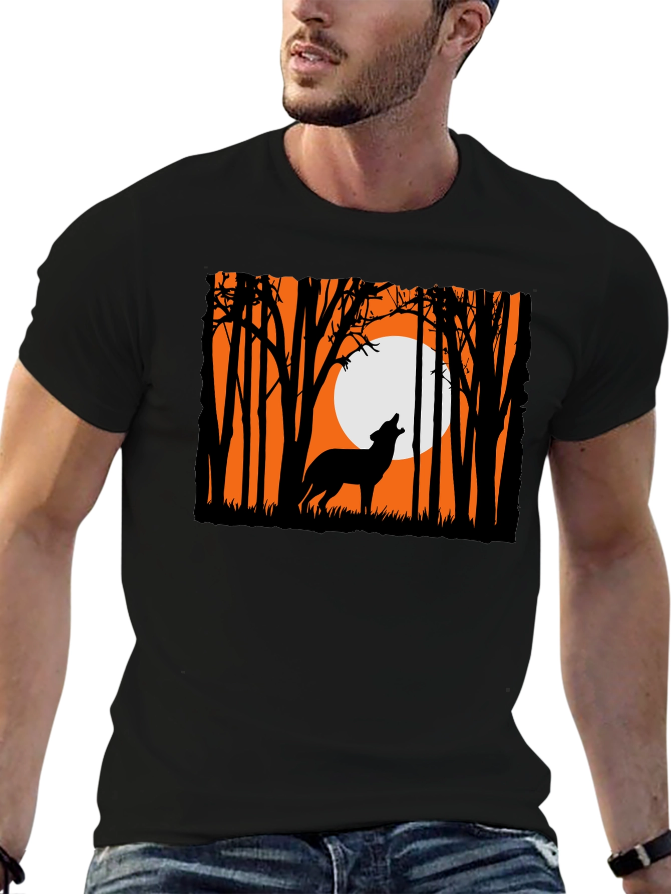 Wolf Howling at Moon Graphic Tee