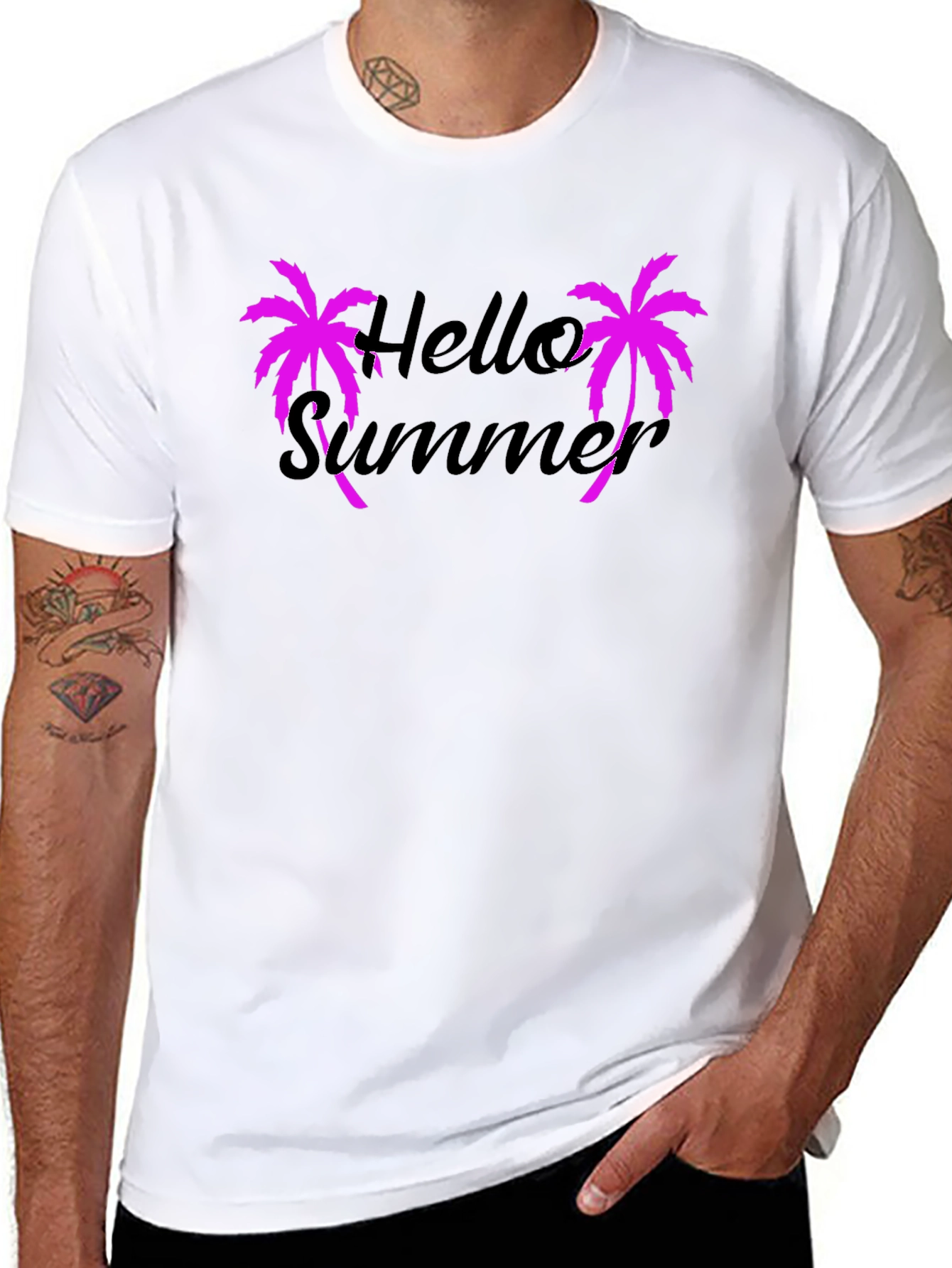 Hello Summer Graphic Tee - Pink Palm Trees