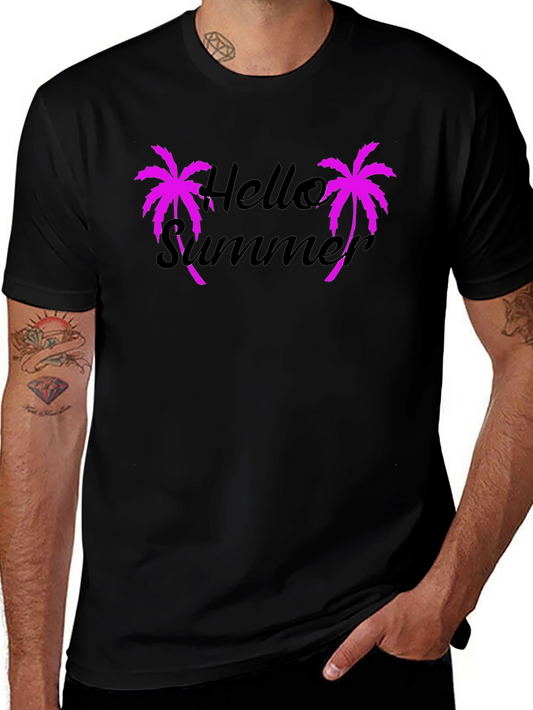 Hello Summer Graphic Tee - Pink Palm Trees