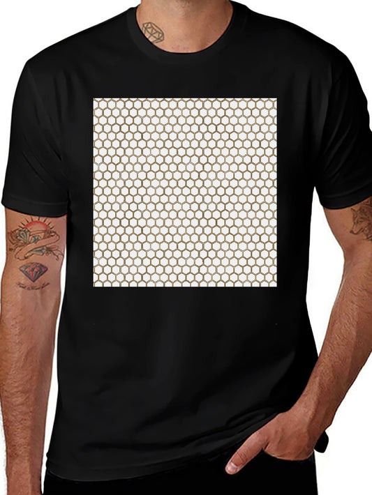 Geometric Hexagon Pattern Black T-Shirt