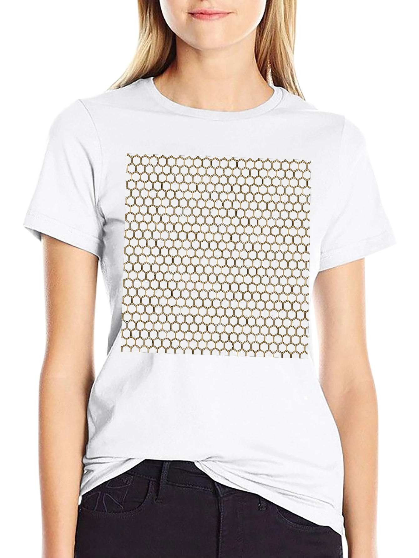 Geometric Hexagon Pattern Black T-Shirt