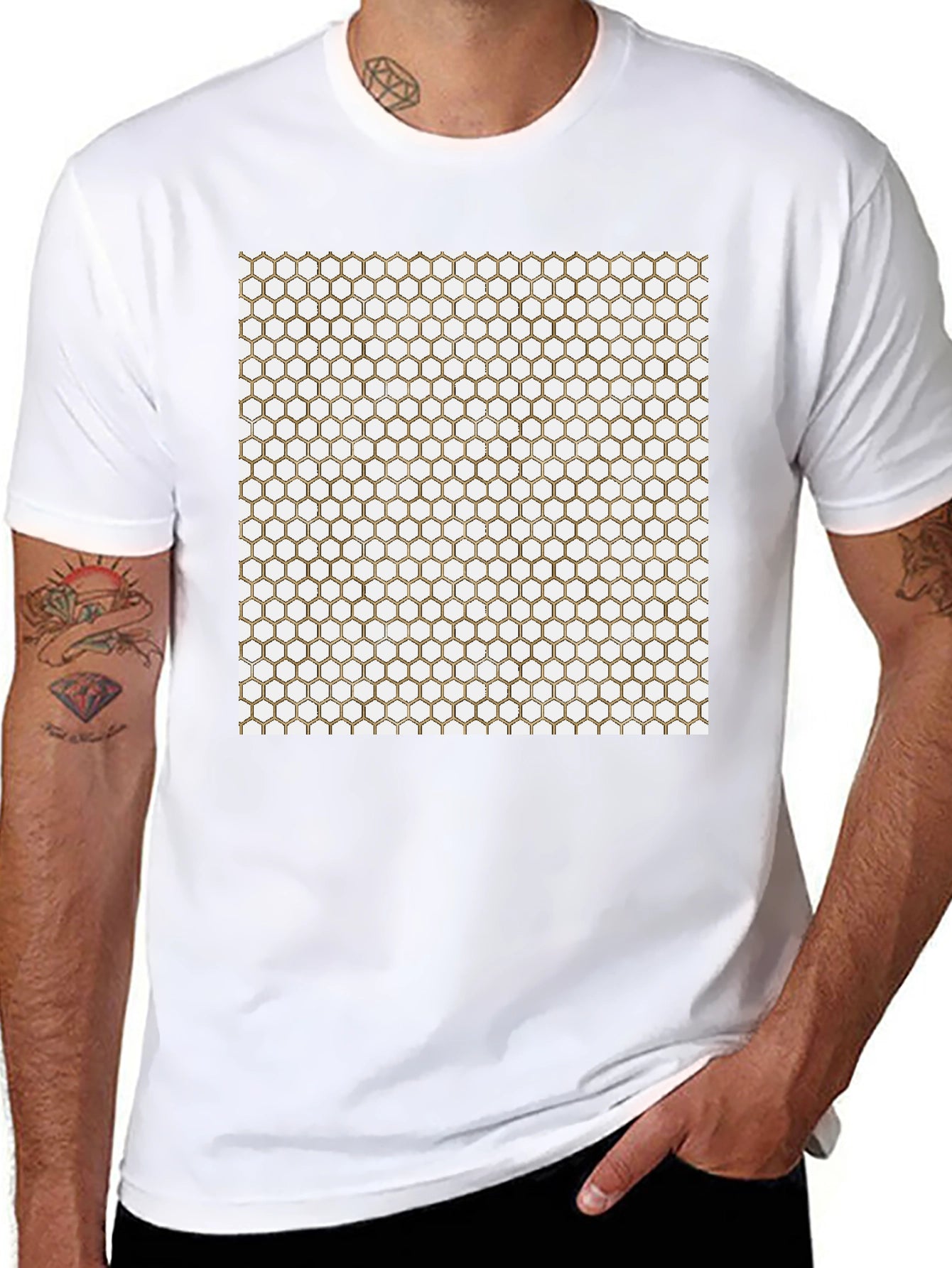 Geometric Hexagon Pattern Black T-Shirt