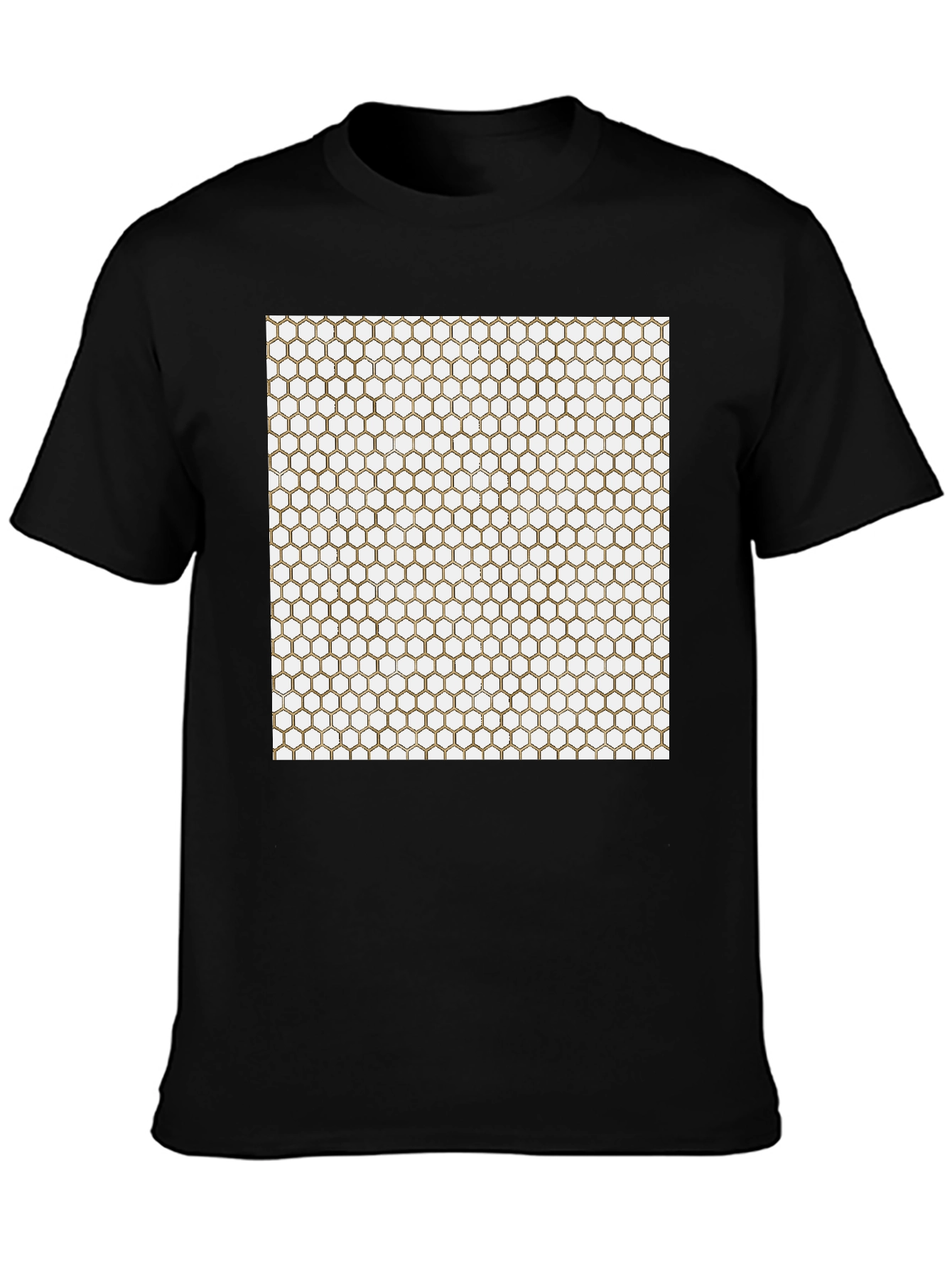Geometric Hexagon Pattern Black T-Shirt