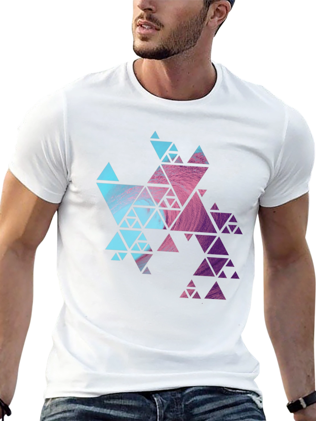 Geometric Fractal Triangle T-Shirt - Modern Design