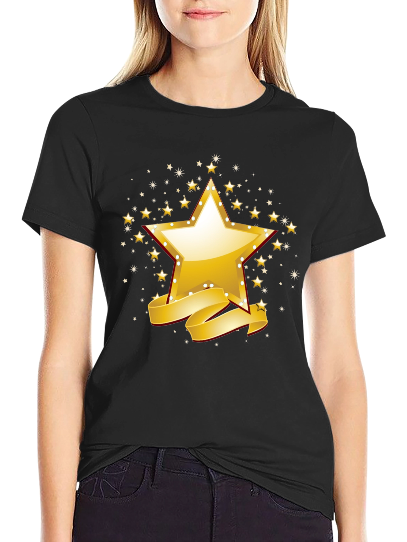 Golden Star Graphic Black T-Shirt